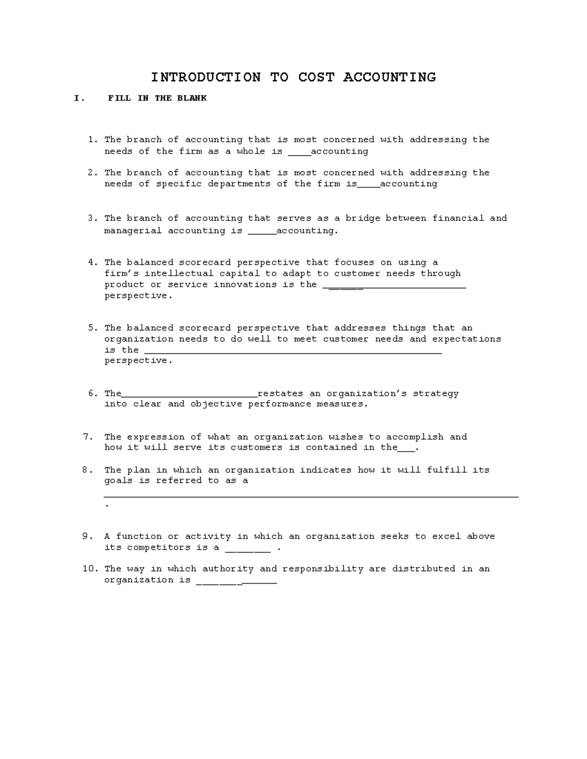 Cost Accounting Study Guide: Summary of Quizzes and Key Concepts - Studocu