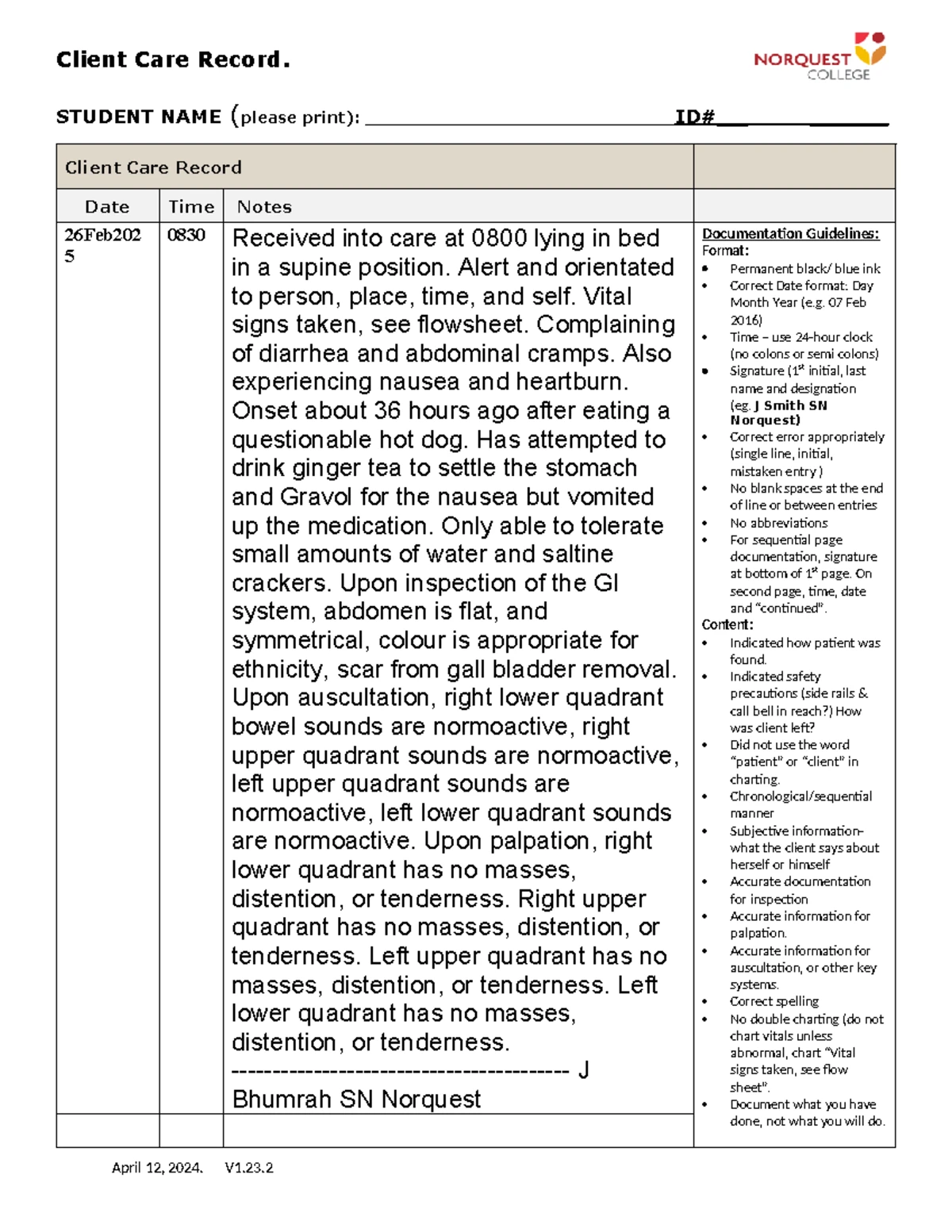 G Tube Vital Signs Flow Sheet Scenario - Adult Vital Signs Record Year ...