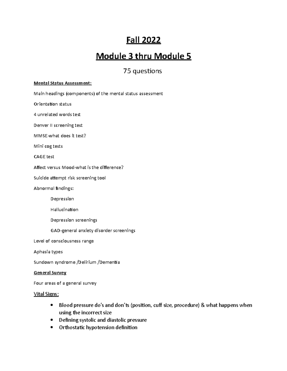NUR2092 Health Assessment Exam 2 Review Guide for Fall 2022 - Studocu
