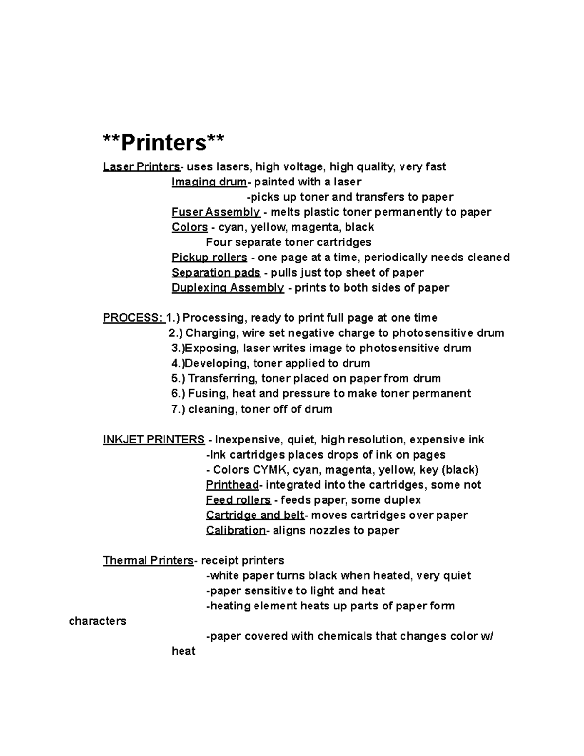 Comp TIA A+ Study Guide Part 2 - Printers Laser Printers- uses lasers ...