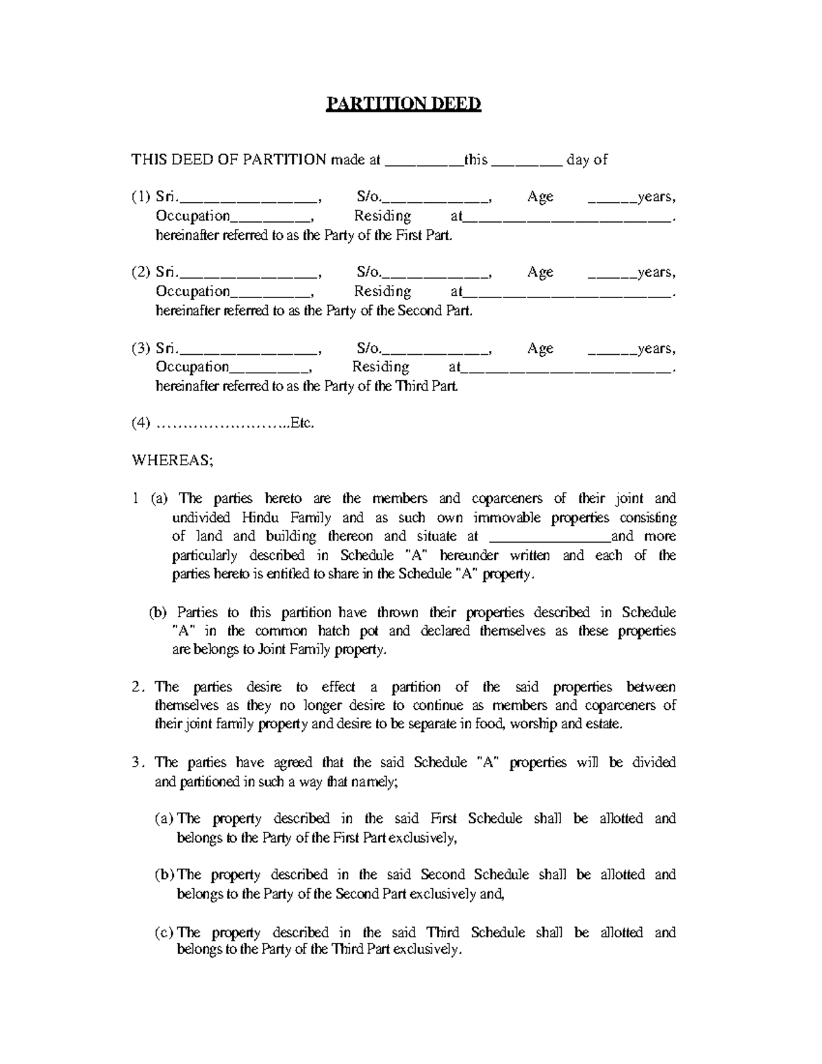 Partition Deed - Legal Notes and Guidelines - Studocu