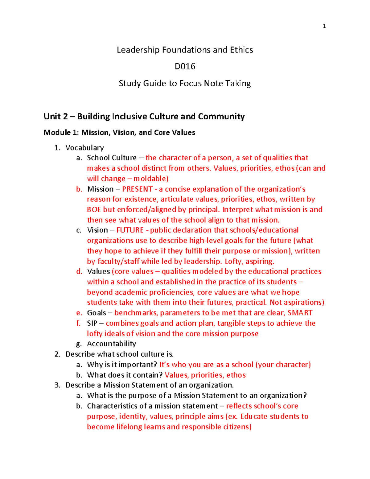 D016 Leadership Foundations & Ethics Study Guide - Studocu