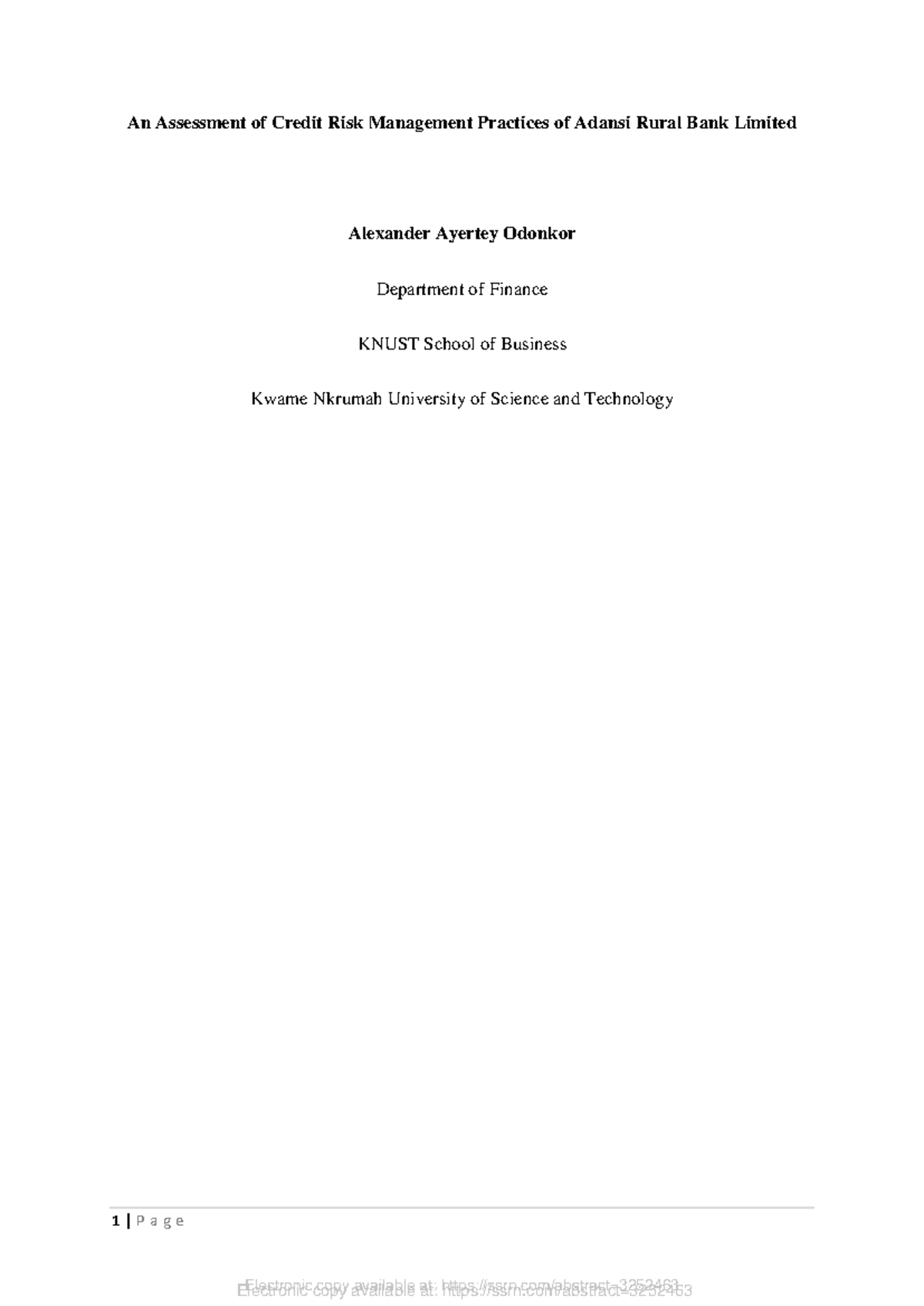 Credit Risk Management Practices: A Case Study of Adansi Rural Bank ...