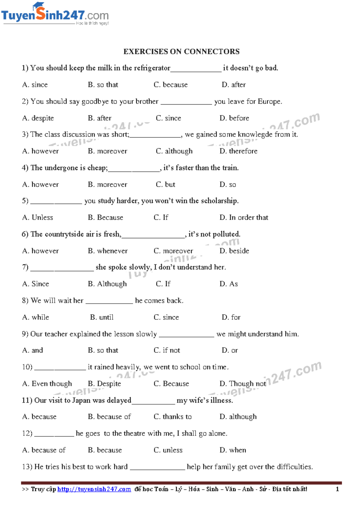 Exercises on Linking Words & Connectors (English) - Studocu