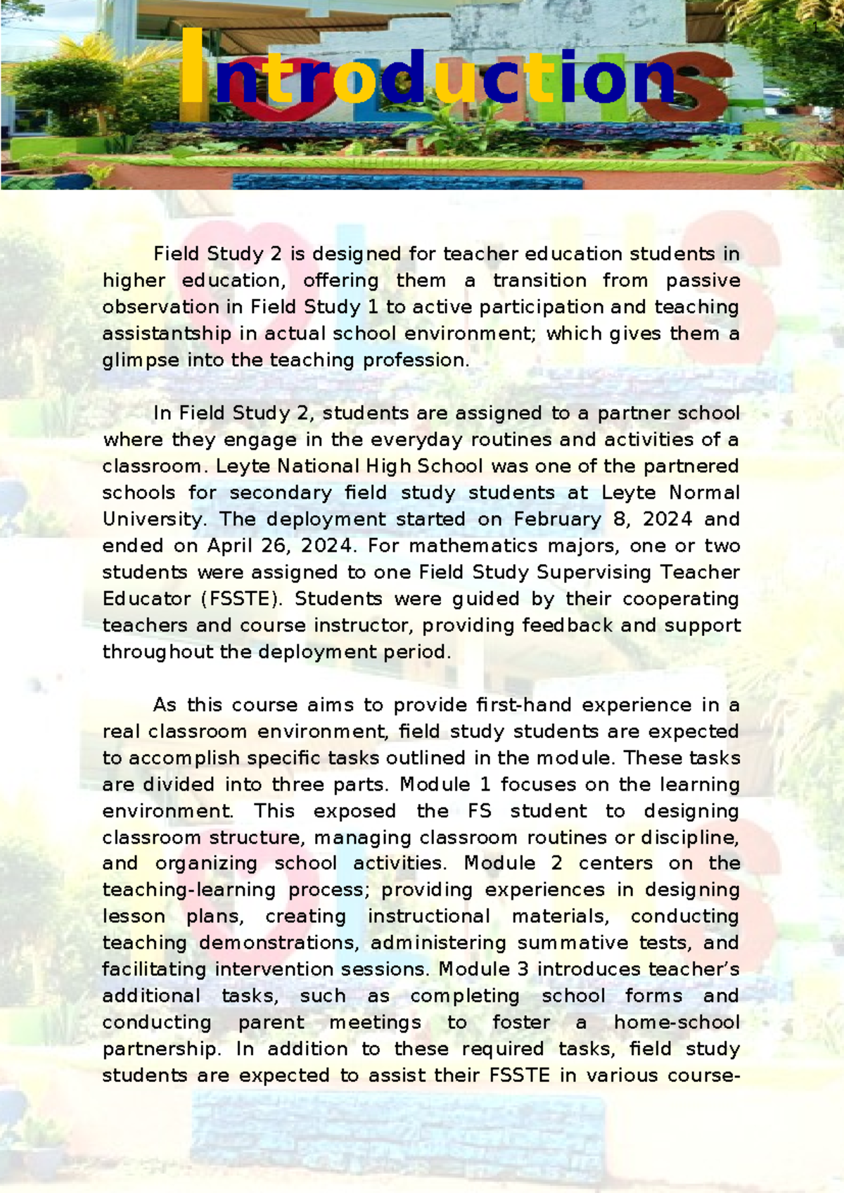 2. Intro - aaaaaaaaa - Introduction 1 Field Study 2 is designed for ...