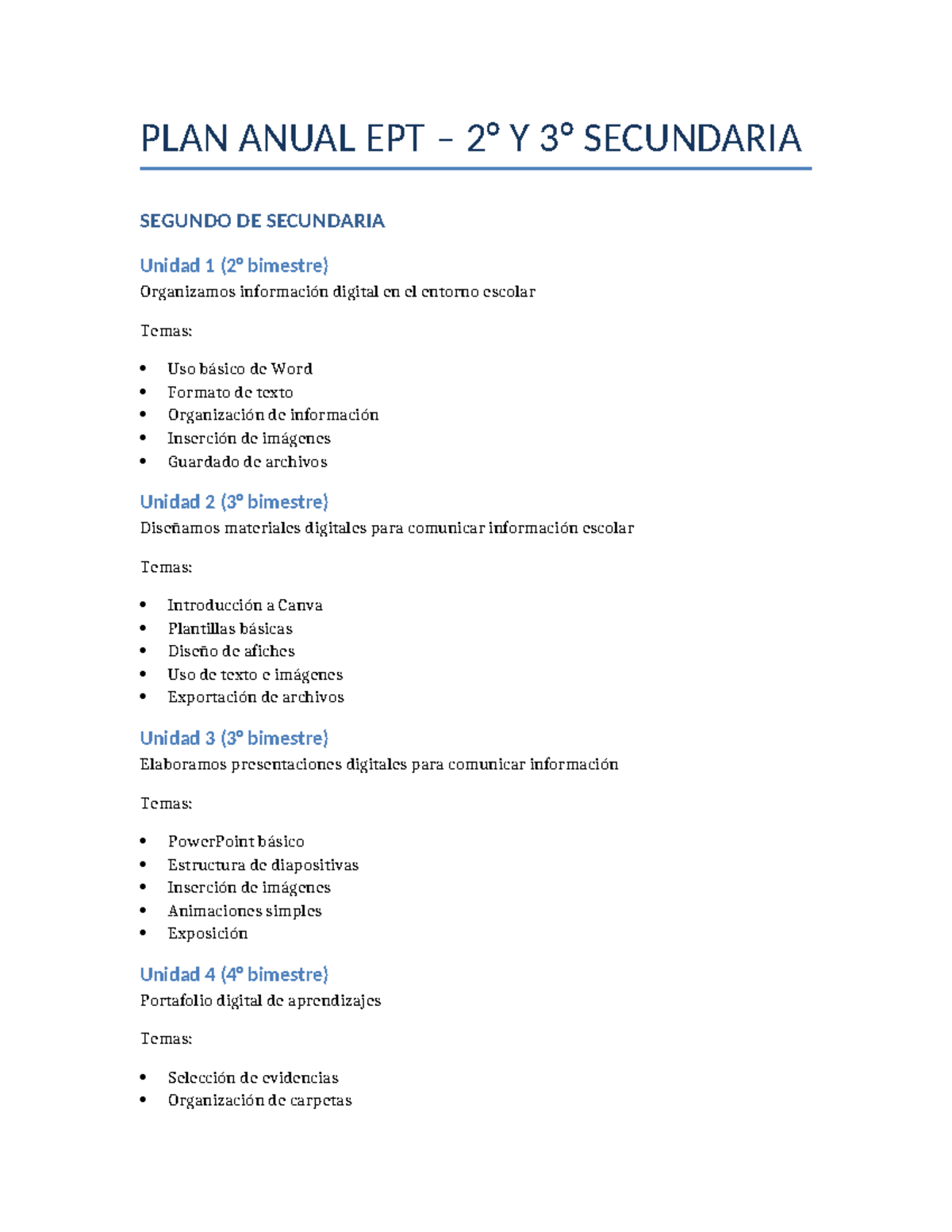 Plan Anual EPT 2do y 3ro Secundaria: Organización y Diseño Digital ...