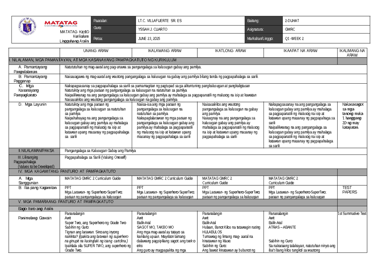 GMRC 2 Q1 Week 1 & 2 Summative Test: Health Care & Self-Value - Studocu