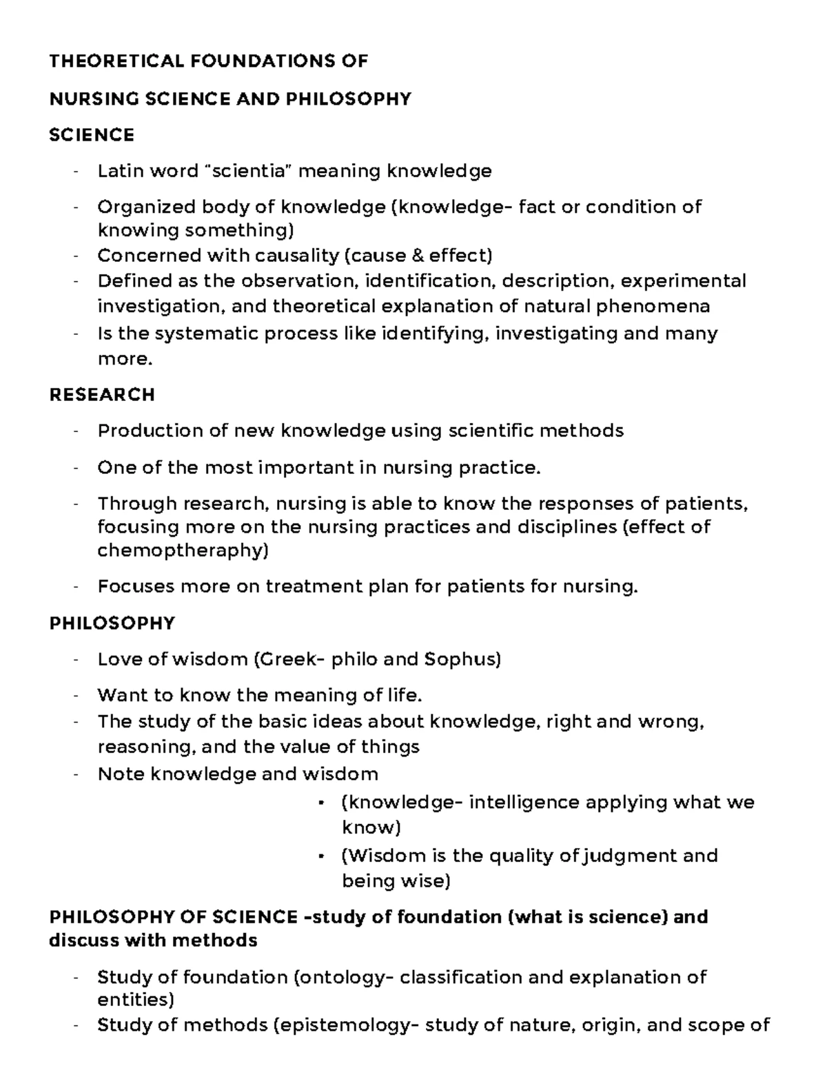 Theoretical Foundations of Nursing Notes - THEORETICAL FOUNDATIONS OF ...