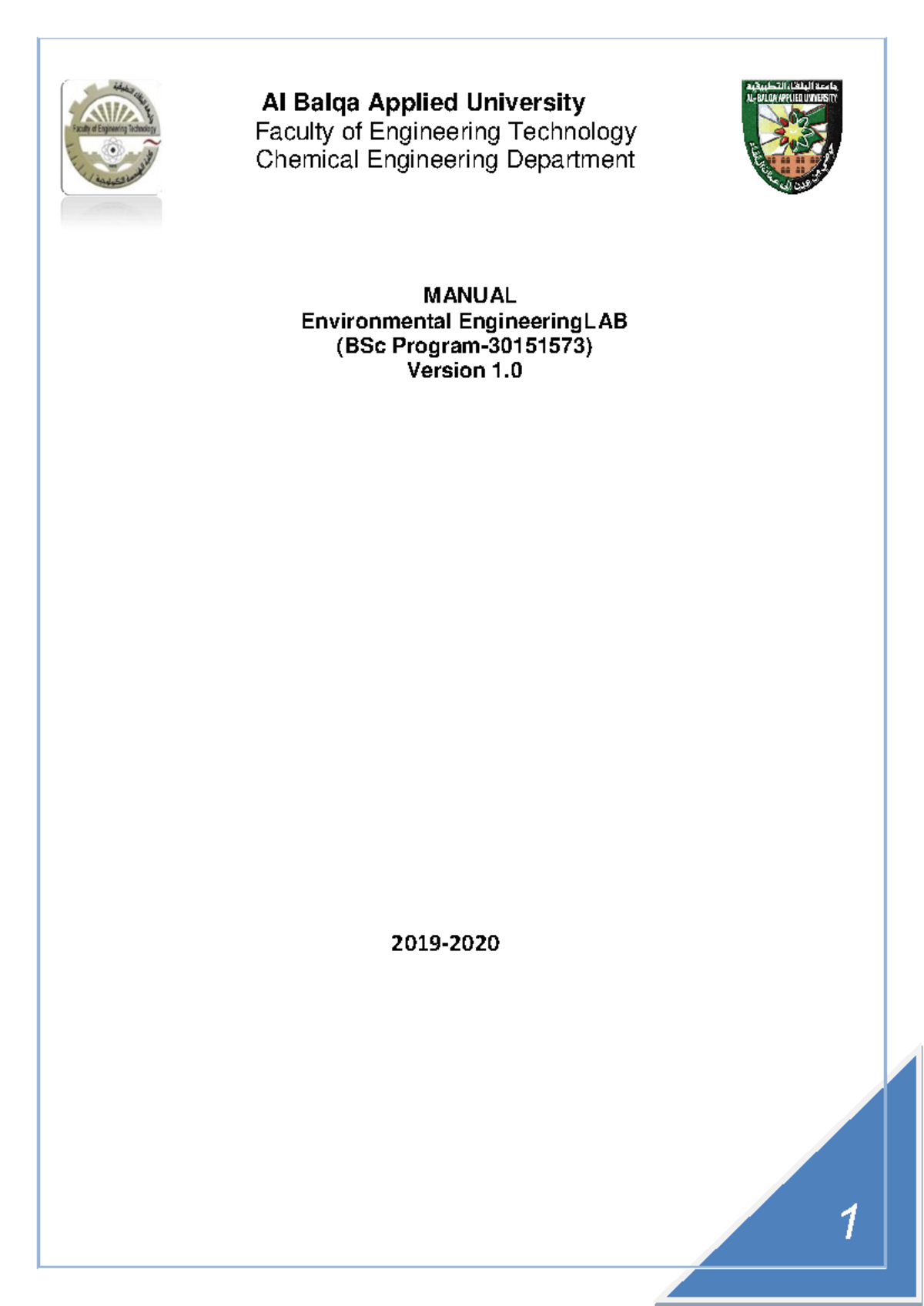 Environmental Engineering Lab Manual - BSc Program 30151573 - Studocu