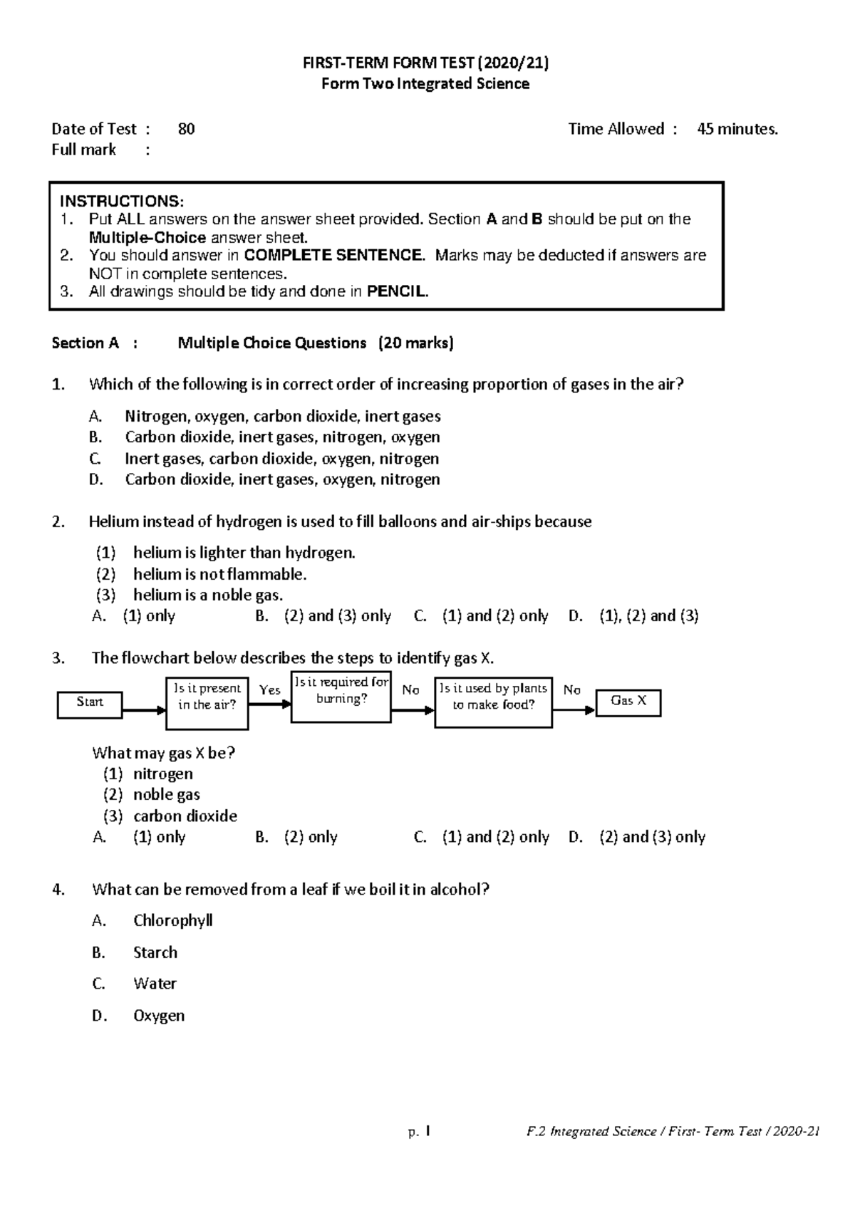 F.2 Integrated Science Term Test 2020-21: Comprehensive Review Guide ...
