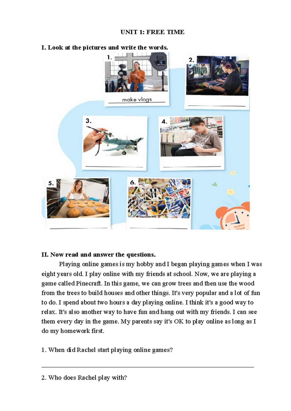 UNIT 1 Session 2 - Free Time Review and Exercises - Studocu