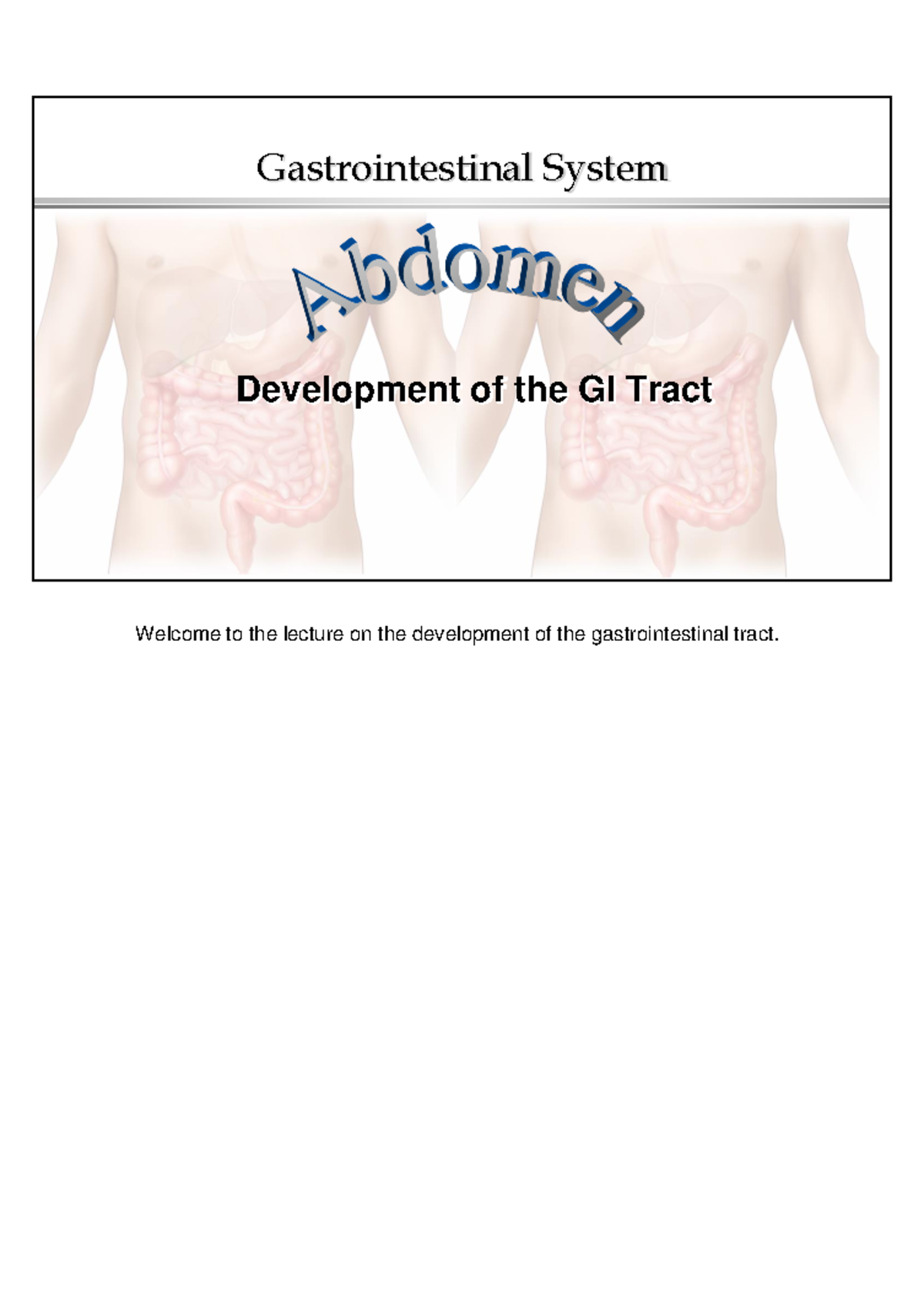 Development of the GI Tract - Welcome to the lecture on the development ...