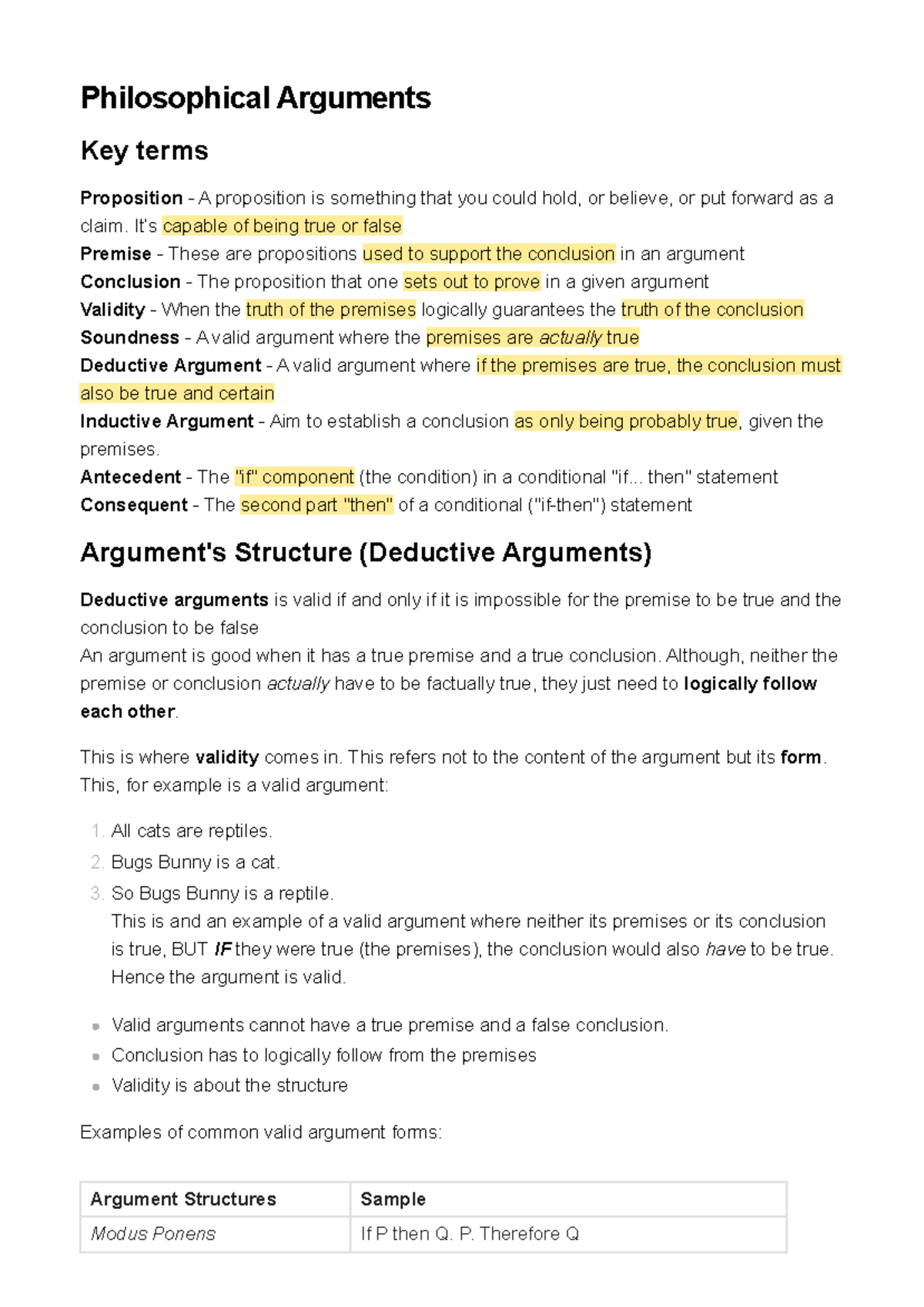 Philosophical Arguments (PHIL101) Key Terms and Concepts Notes - Studocu