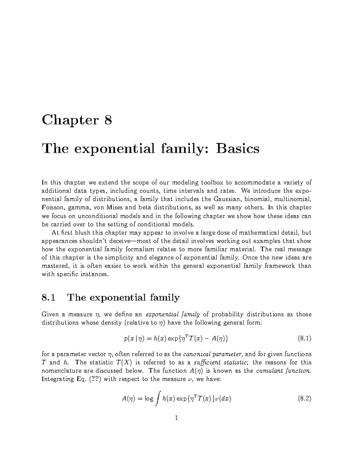 Chapter 8: Basics of the Exponential Family Distributions - Studocu