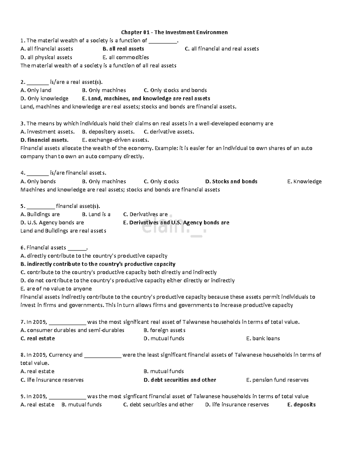 Chapter 01: The Investment Environment - Financial Concepts and Assets ...