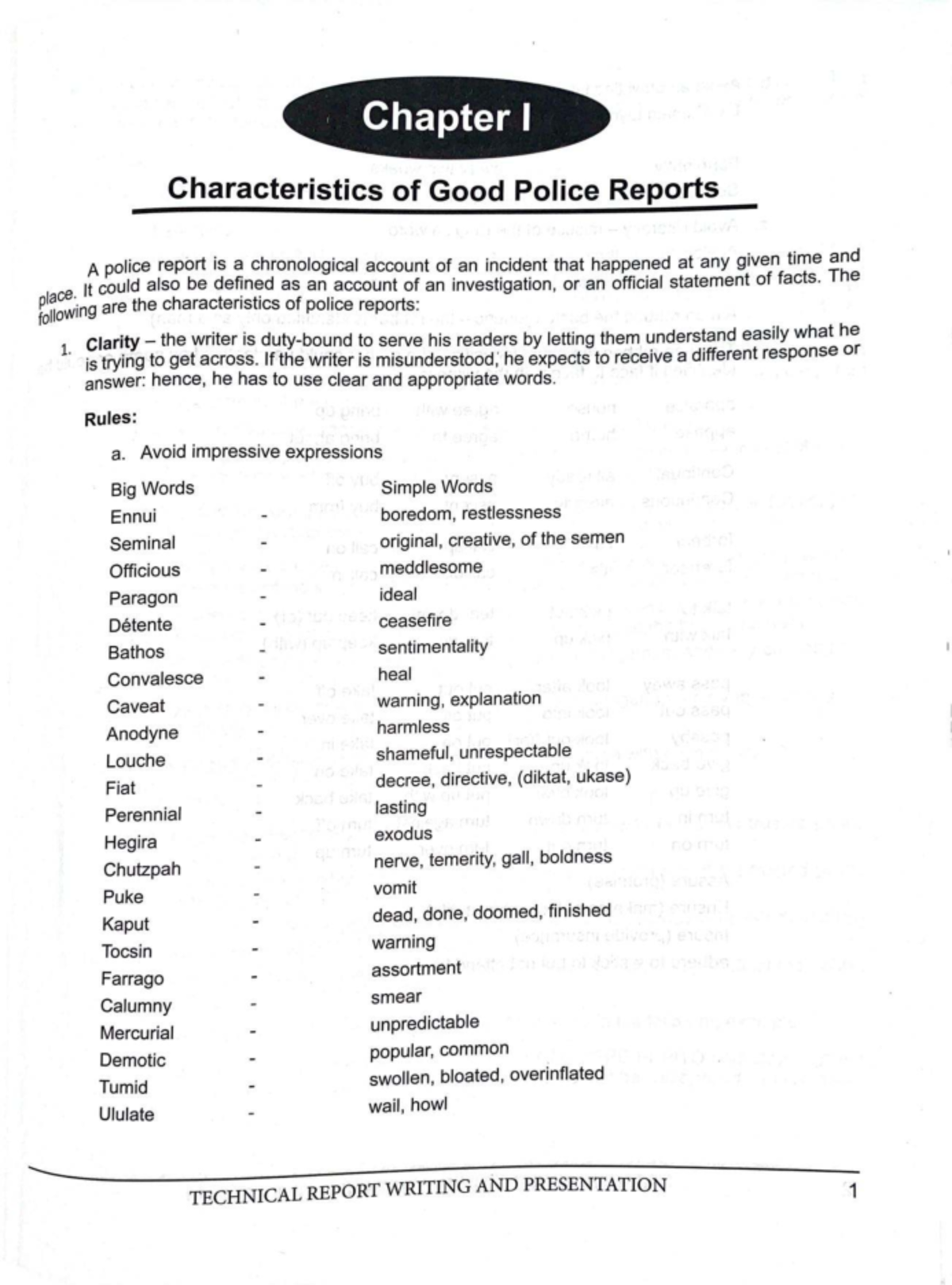 Chapter I: Characteristics of Effective Police Reports (CCJE 101) - Studocu