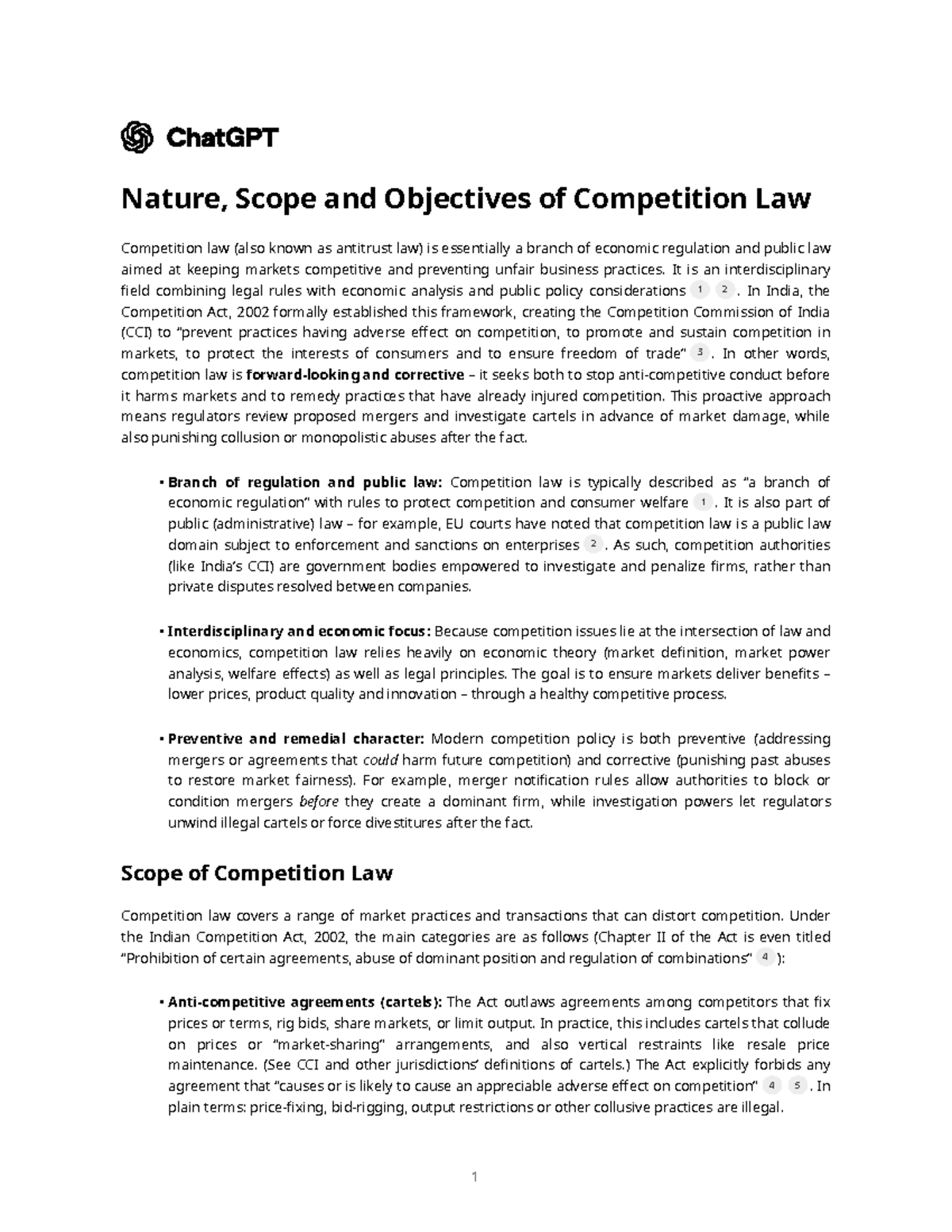 Nature, Scope & Objectives of Competition Law (Unit 1) - Studocu
