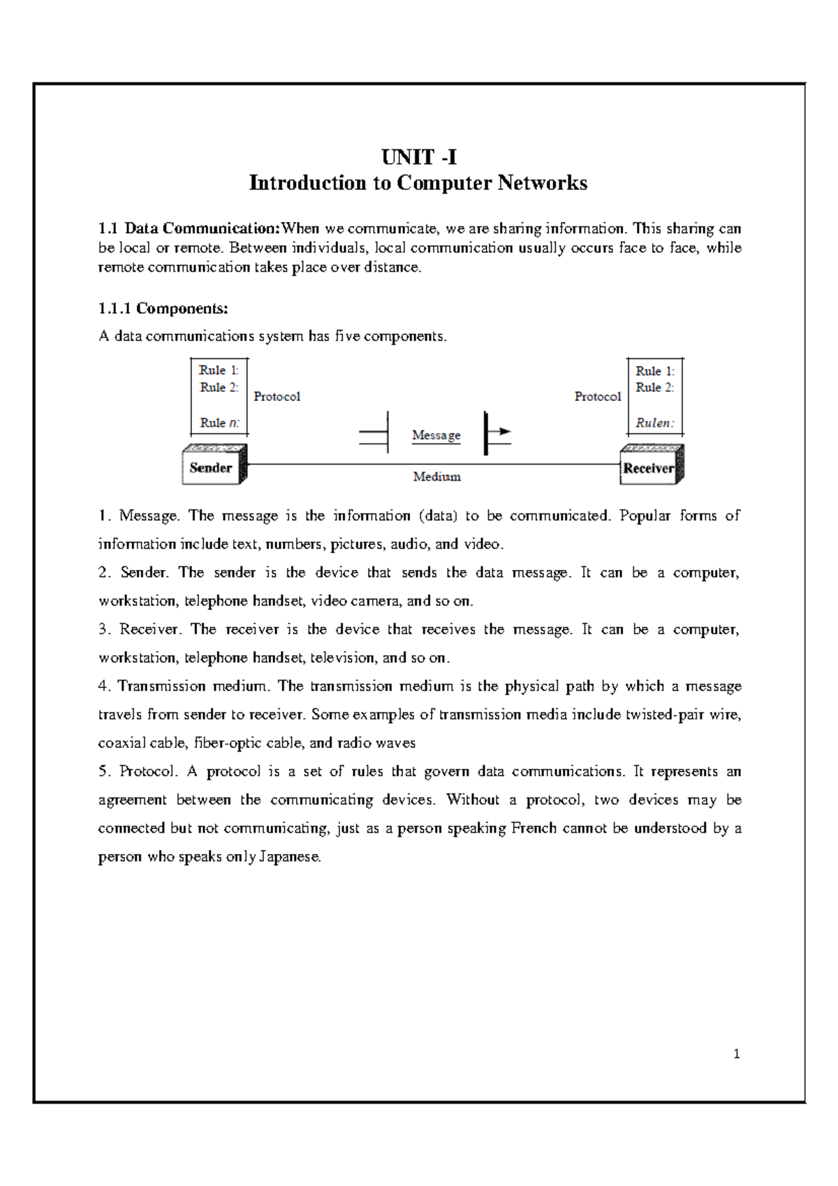 UNIT-1: Introduction to Computer Networks and Data Communication - Studocu