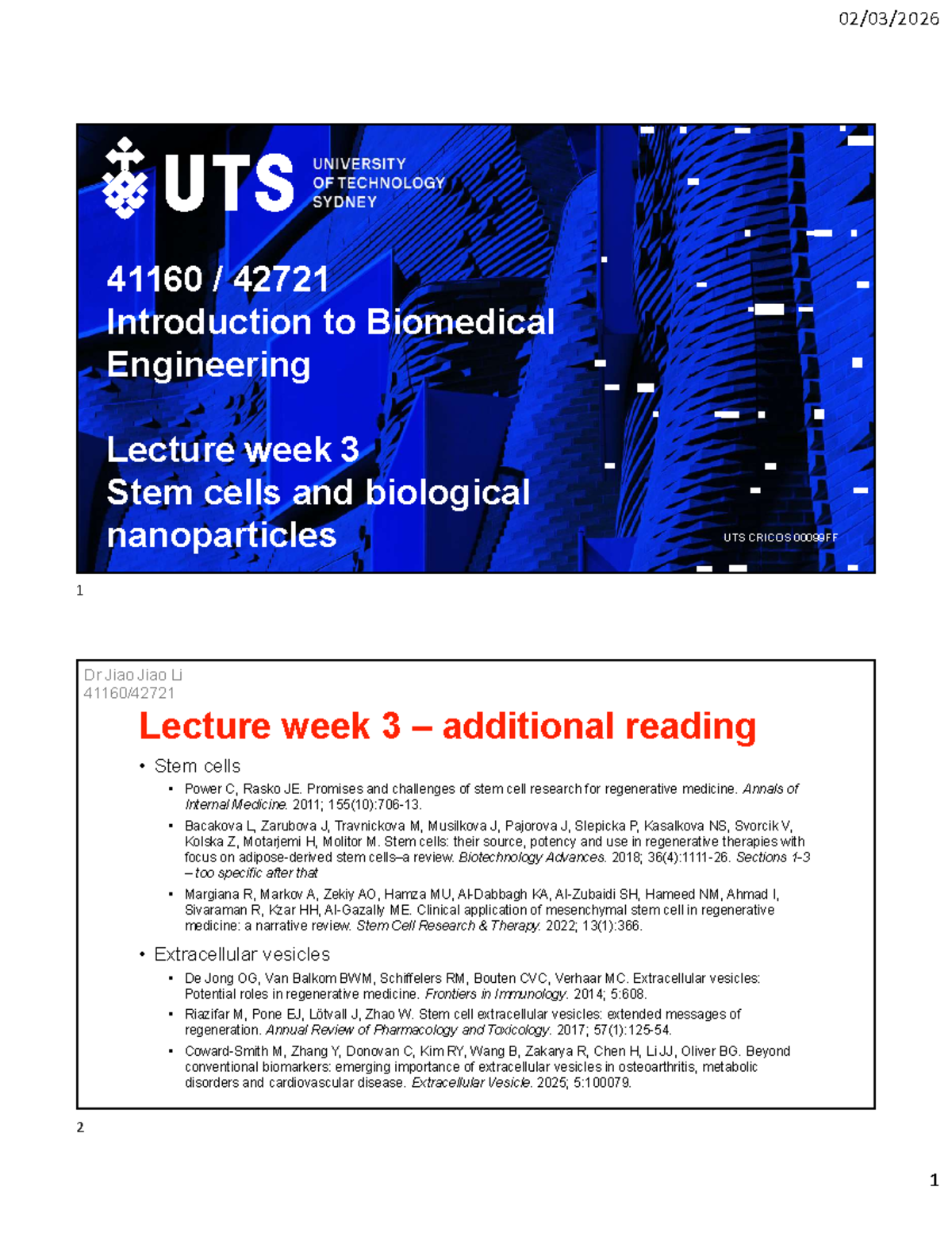 41160 Introduction to Biomedical Engineering Lecture Week 3 - Studocu