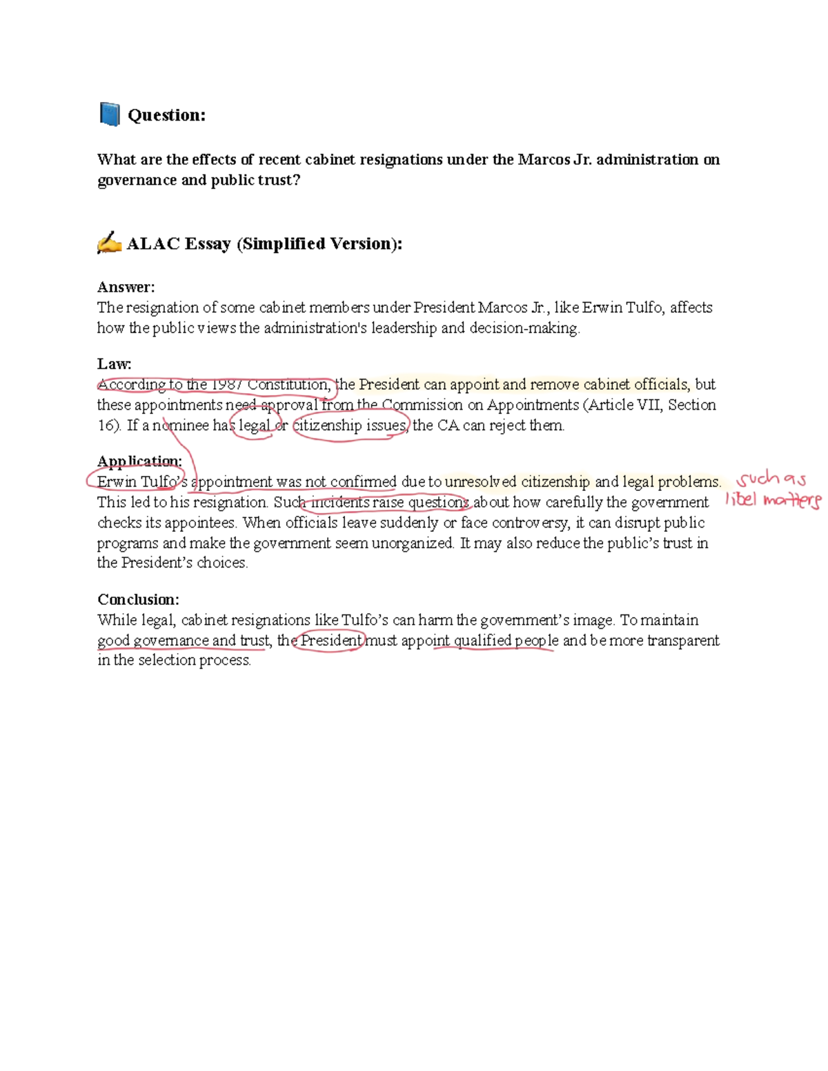 ALAC Essay: Effects of Marcos Jr. Cabinet Resignations on Governance ...
