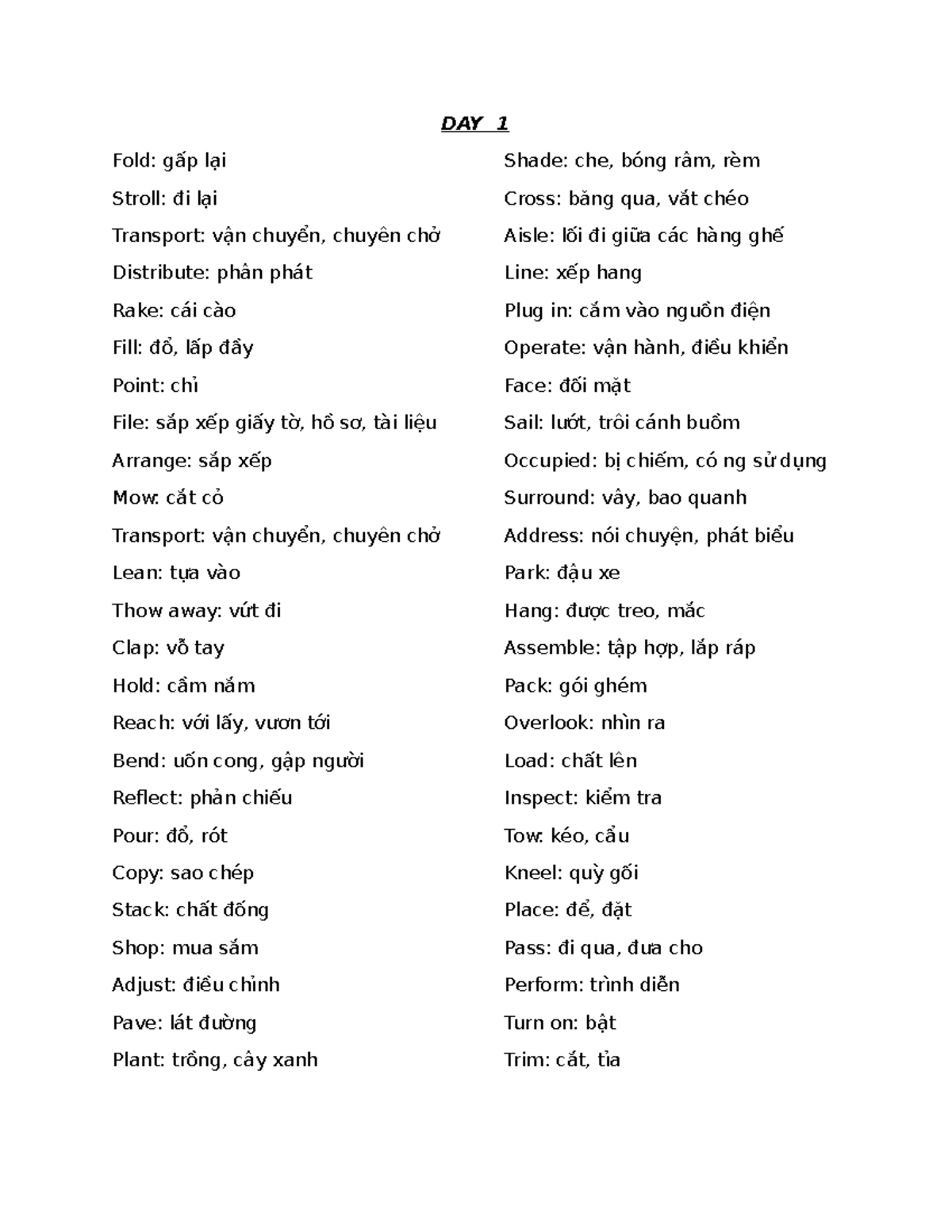 DAY 1 Vocabulary List: Key Terms and Definitions - Studocu