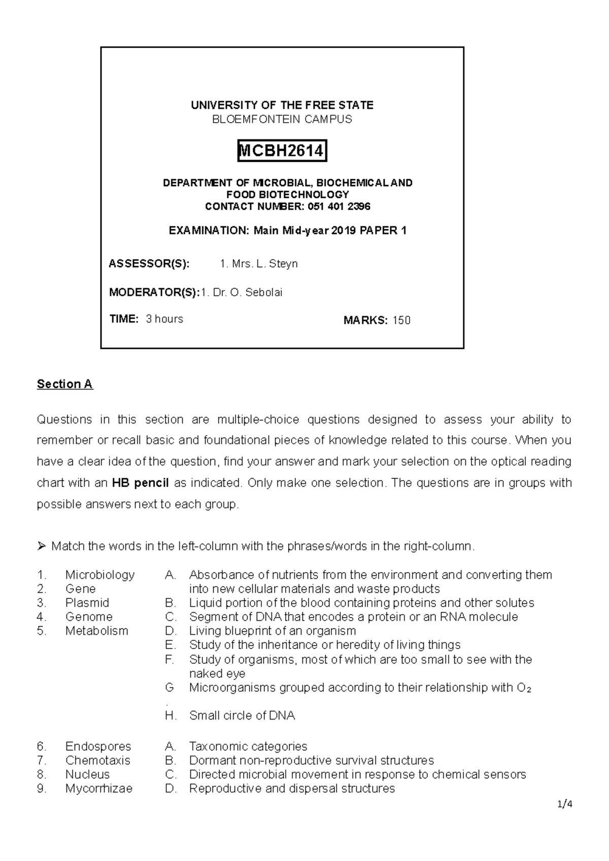 MCBH 2019 Main Mid-year Exam: Questions & Answers (Q&A) - Studocu