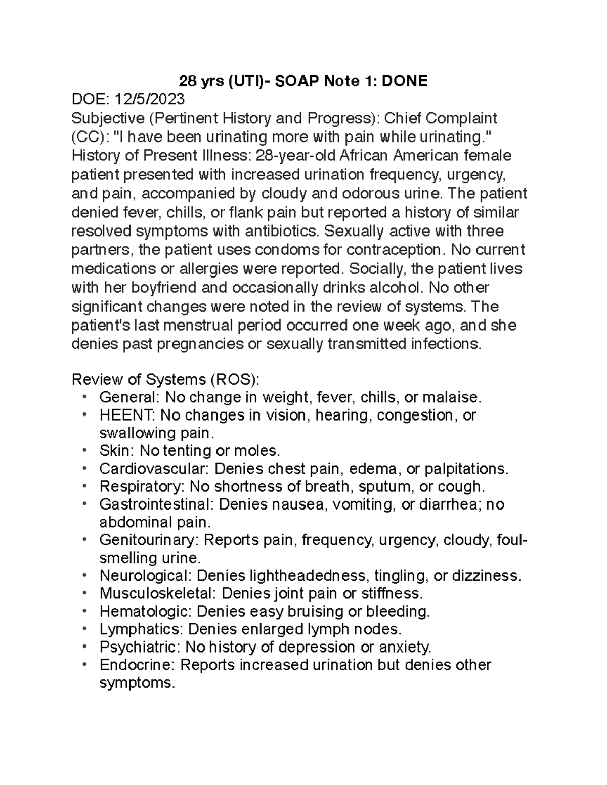 SOAP Note 6: UTI Case Study for Ob-Gyn Practice - Studocu