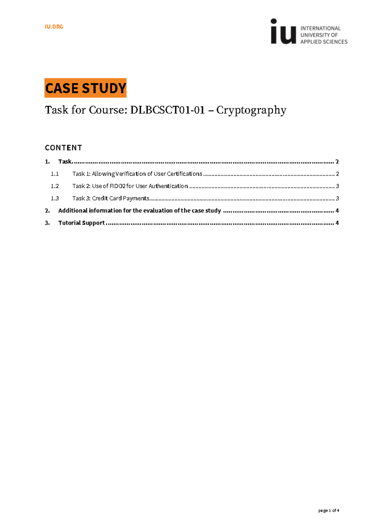 IU.ORG Case Study: Cryptography Tasks & Solutions (Dlbcsct) - Studocu