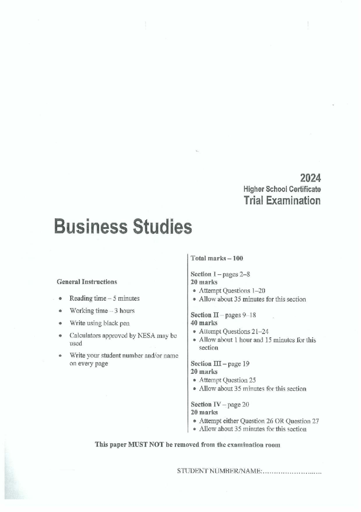 2024 HSC Trial Exam - Business Studies Paper - Studocu