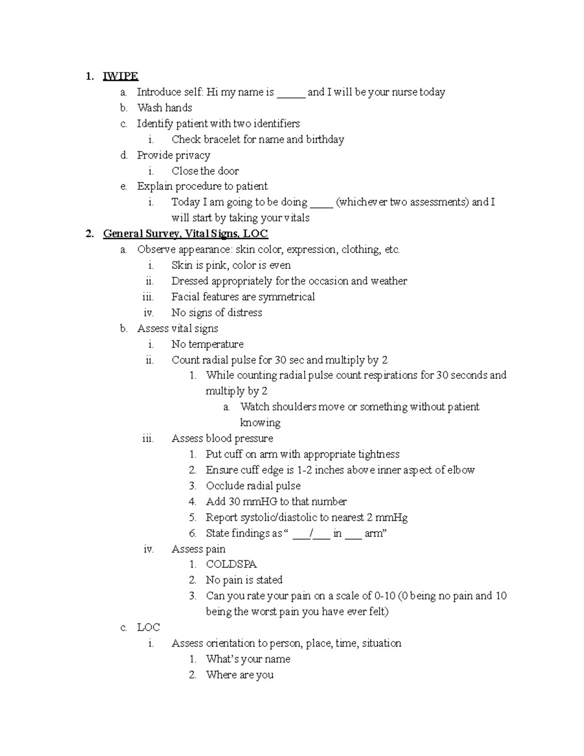 NUR 210 Midterm Assessment Checklist for Patient Evaluations - Studocu