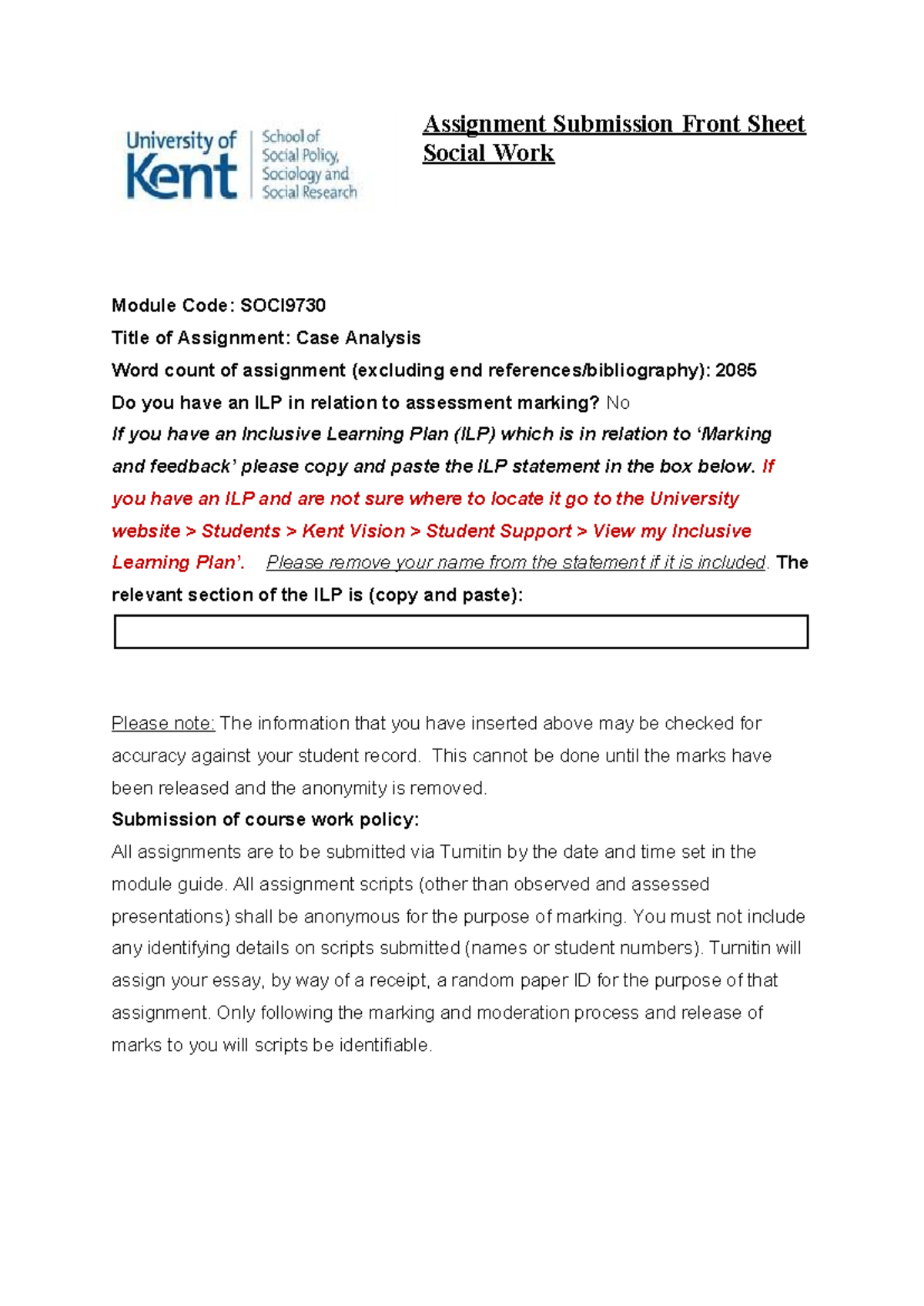 Case analysis Evan family 302321 1042419153 - Module Code: SOCI Title ...