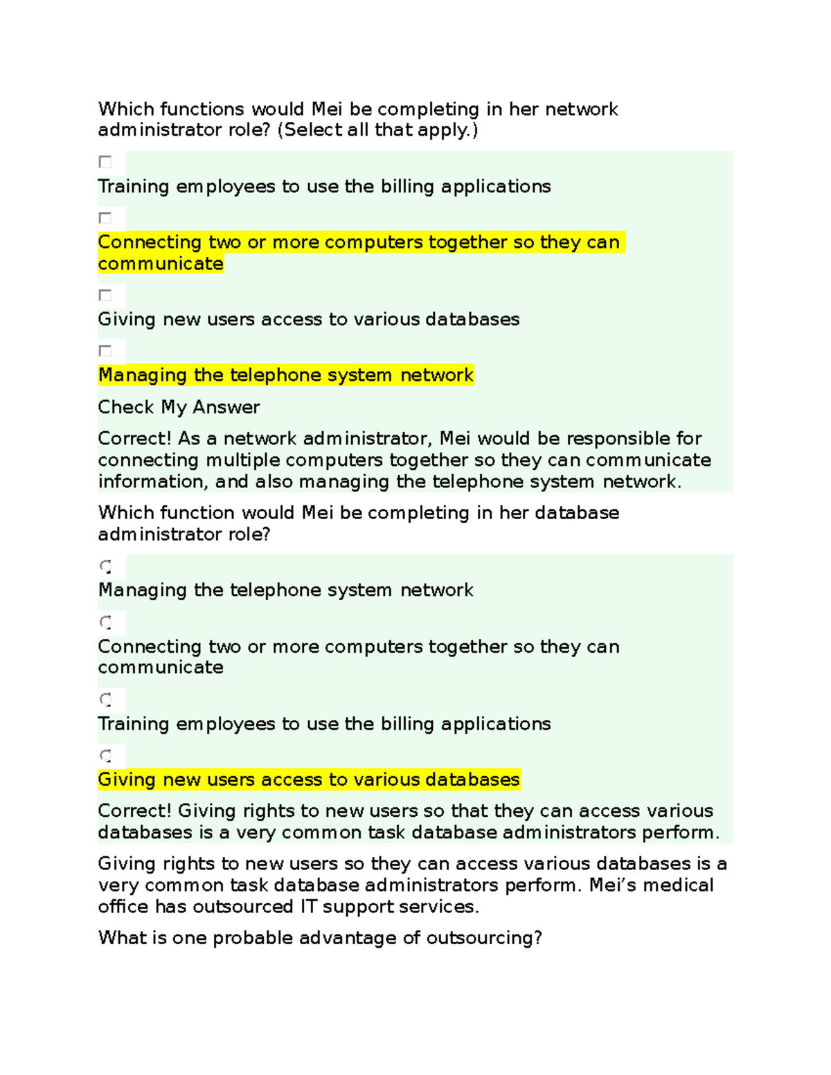 Module 21 Study Test - Network & Database Admin Functions - Studocu