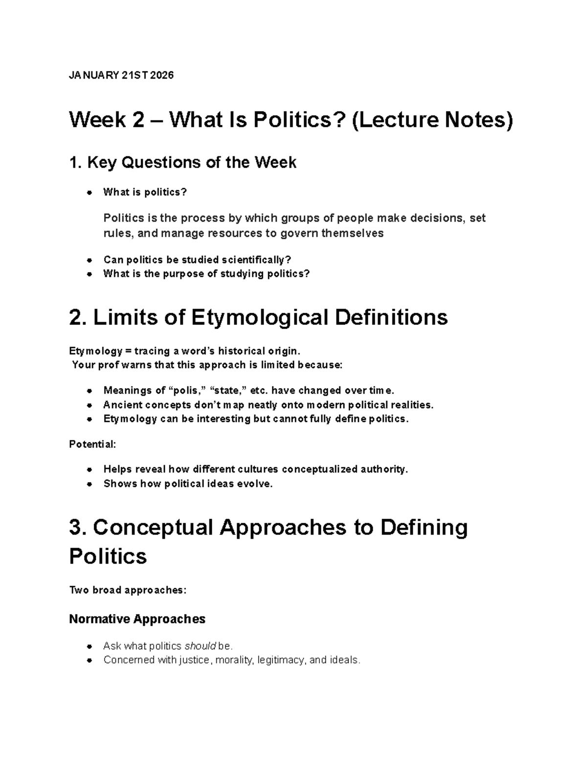 POSC 1000U - Week 2 Lecture Notes: Understanding Politics - Studocu