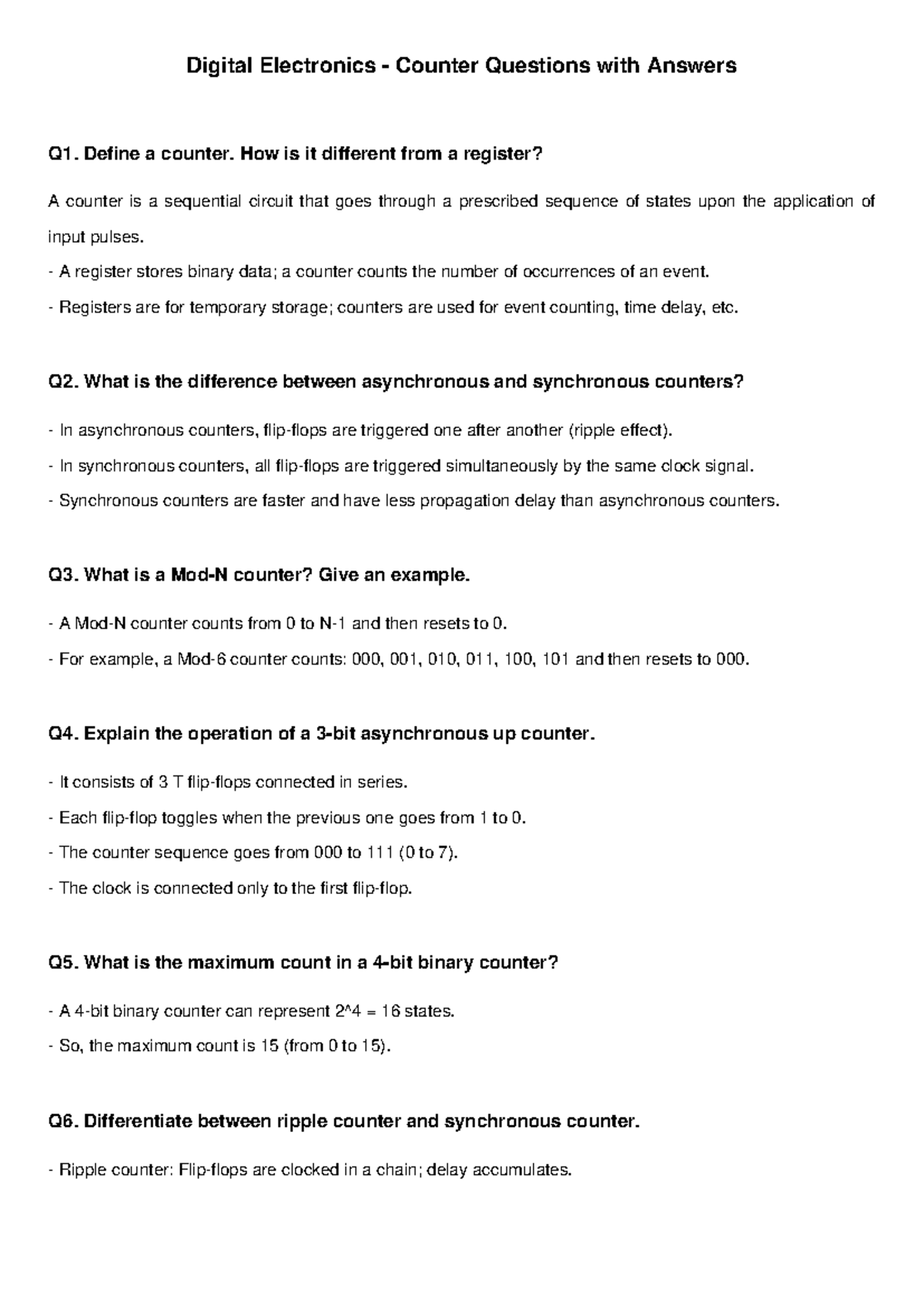 Digital Electronics (EE101) Counter Q&A: Concepts & Differences - Studocu
