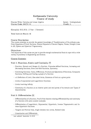KU calculus and linear algebra limits and continuity practice set 1 ...