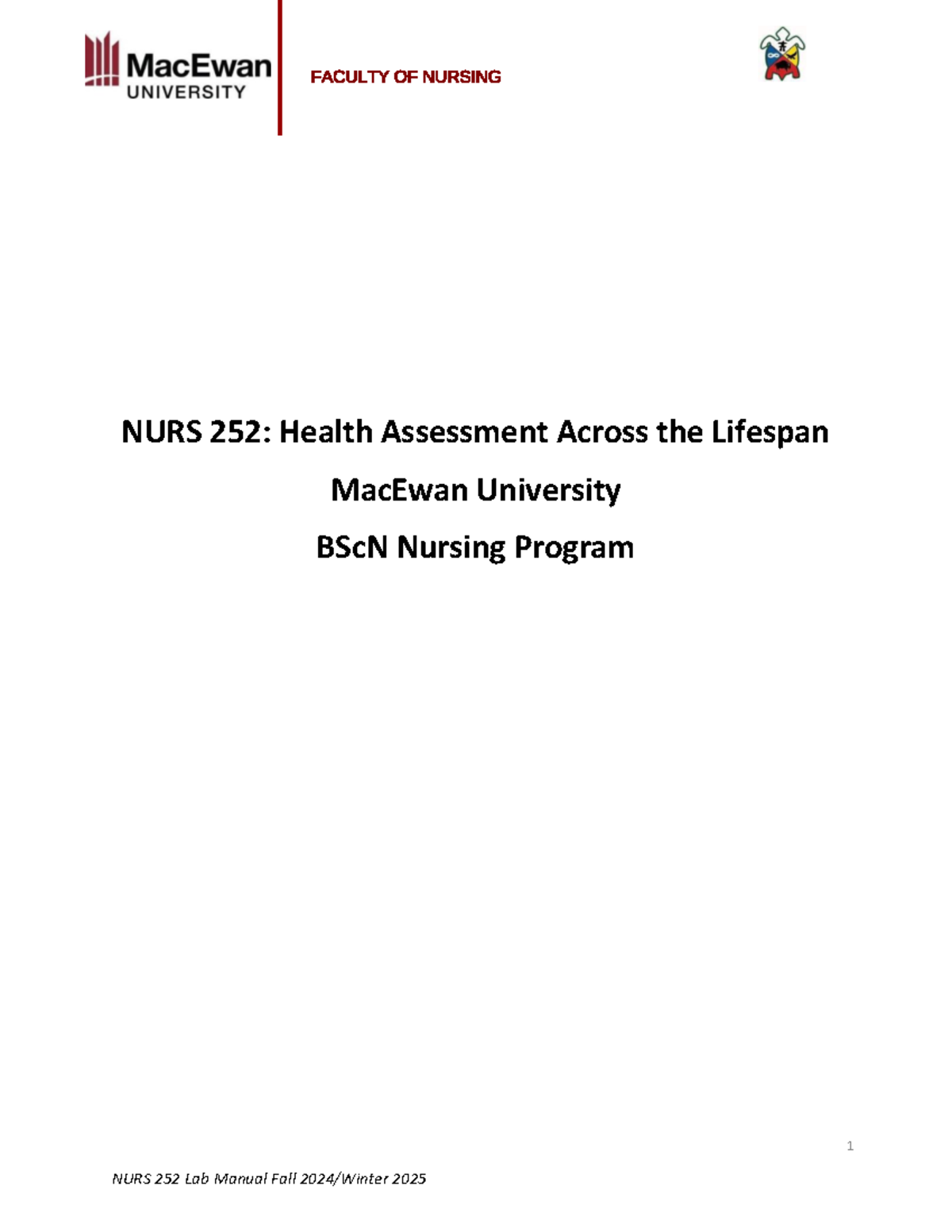 NURS 252 Lab Manual 2024 2025 updated Jan 2025 - 1 NURS 252: Health ...