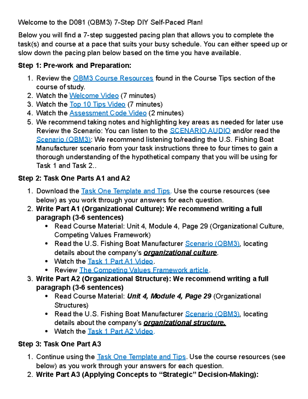 D081 (QBM3) 7-Step Pacing Plan for Course Completion - Studocu