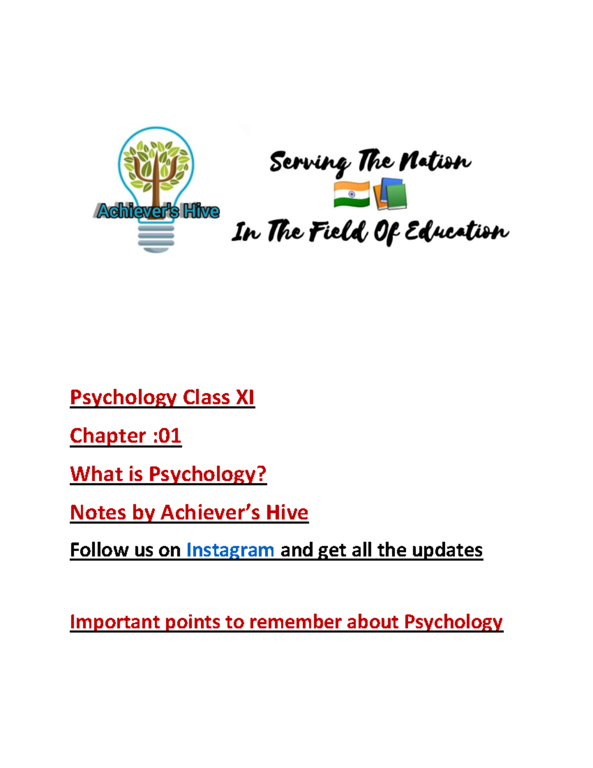 Notes Chapter 1 Psychology Class 11 - Psychology Class XI Chapter ...