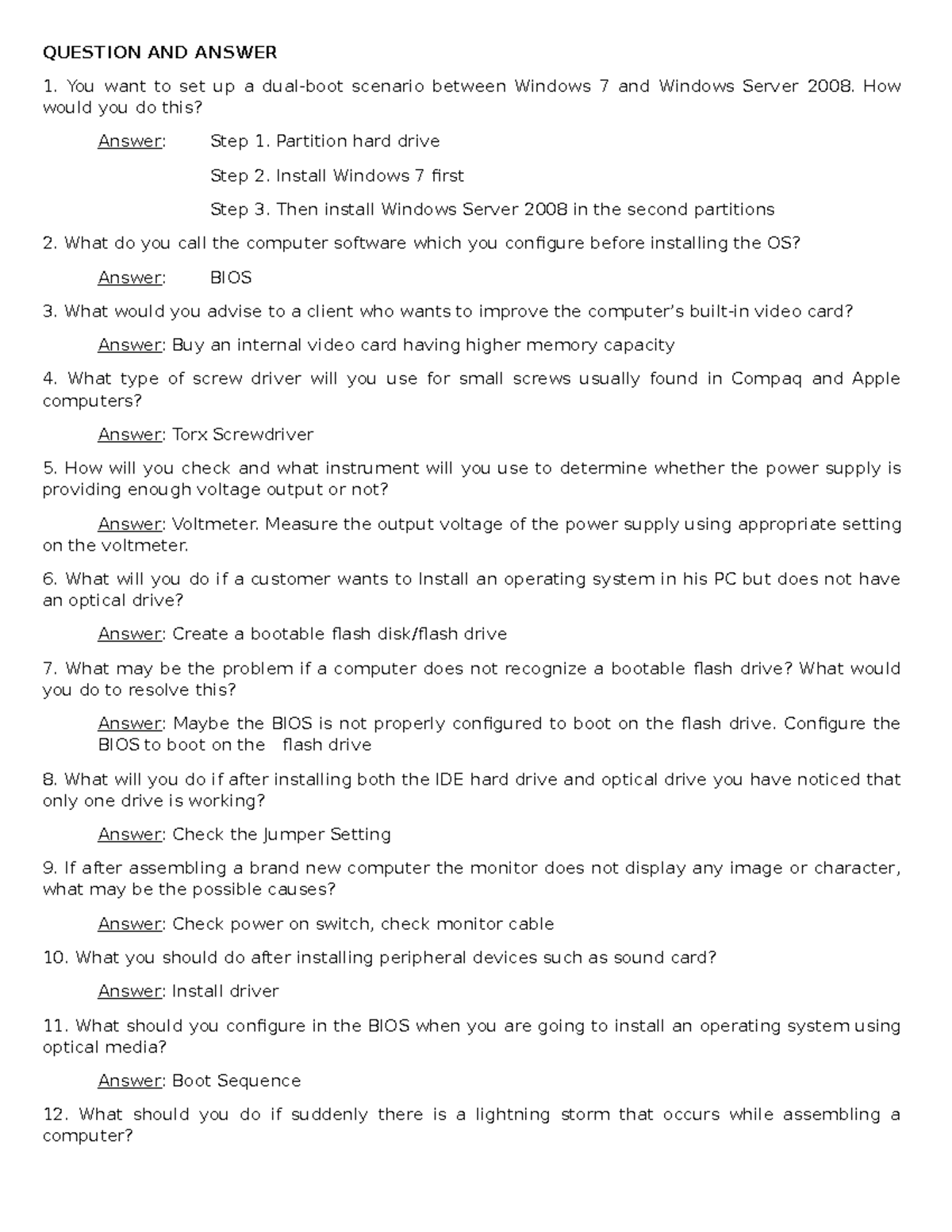 COMPUTER SETUP, MAINTENANCE & REPAIR Q&A Guide - Dlscrib - Studocu