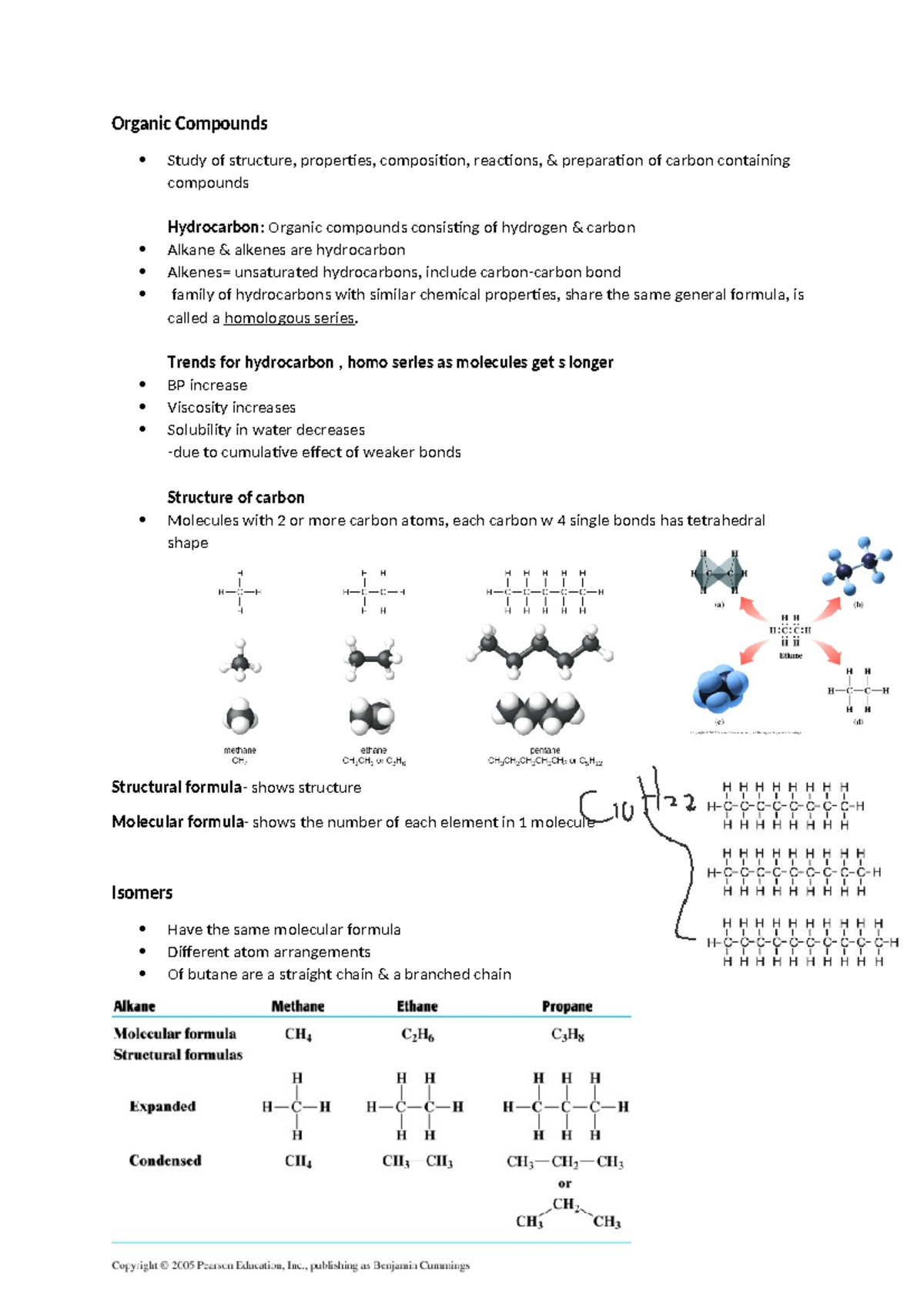 Organic Compounds (CHEM101): Structure, Properties, and Reactions Notes ...