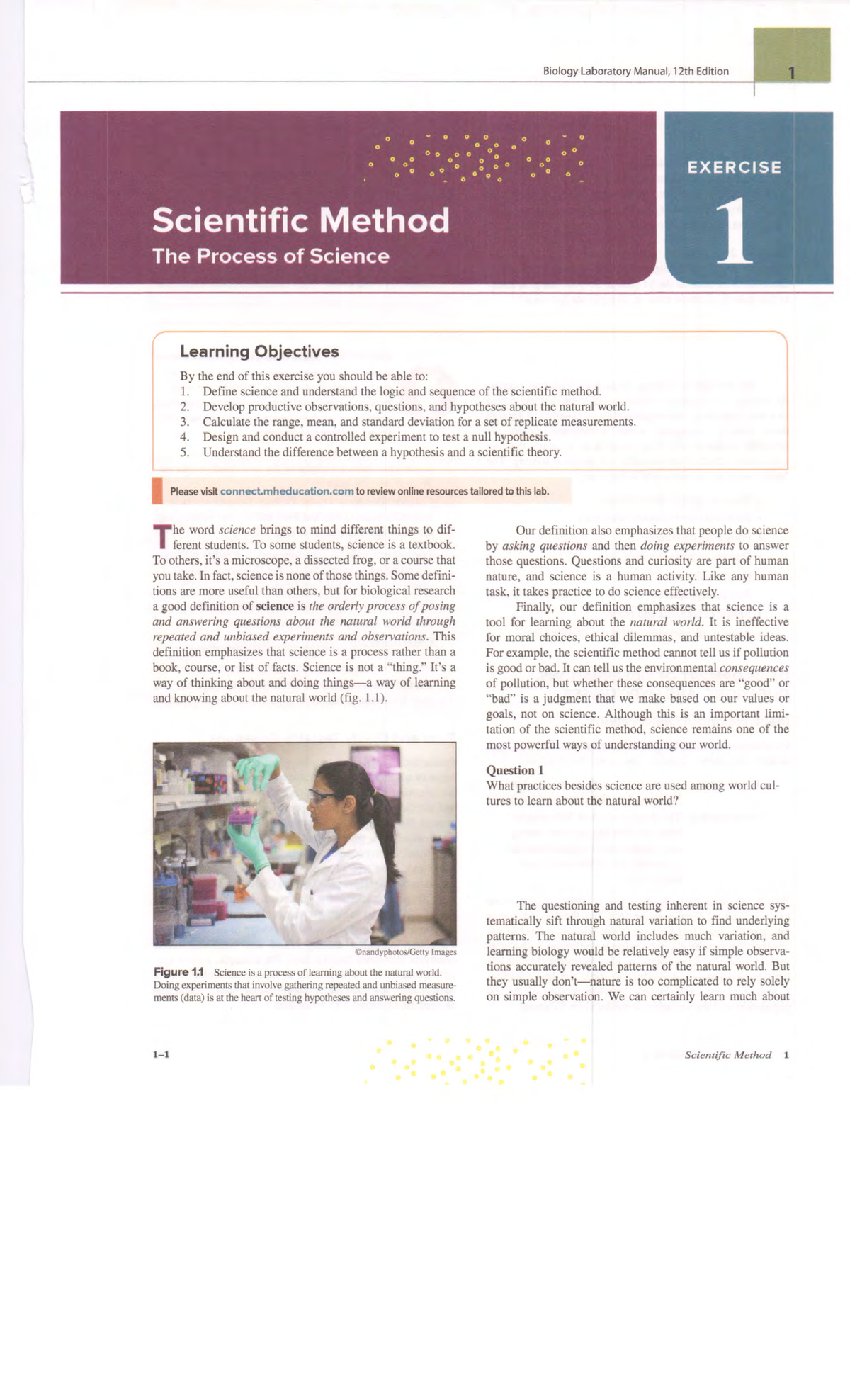 Bio1 Lab manual -Chapter 1 - Biology Laboratory Manual, 12th