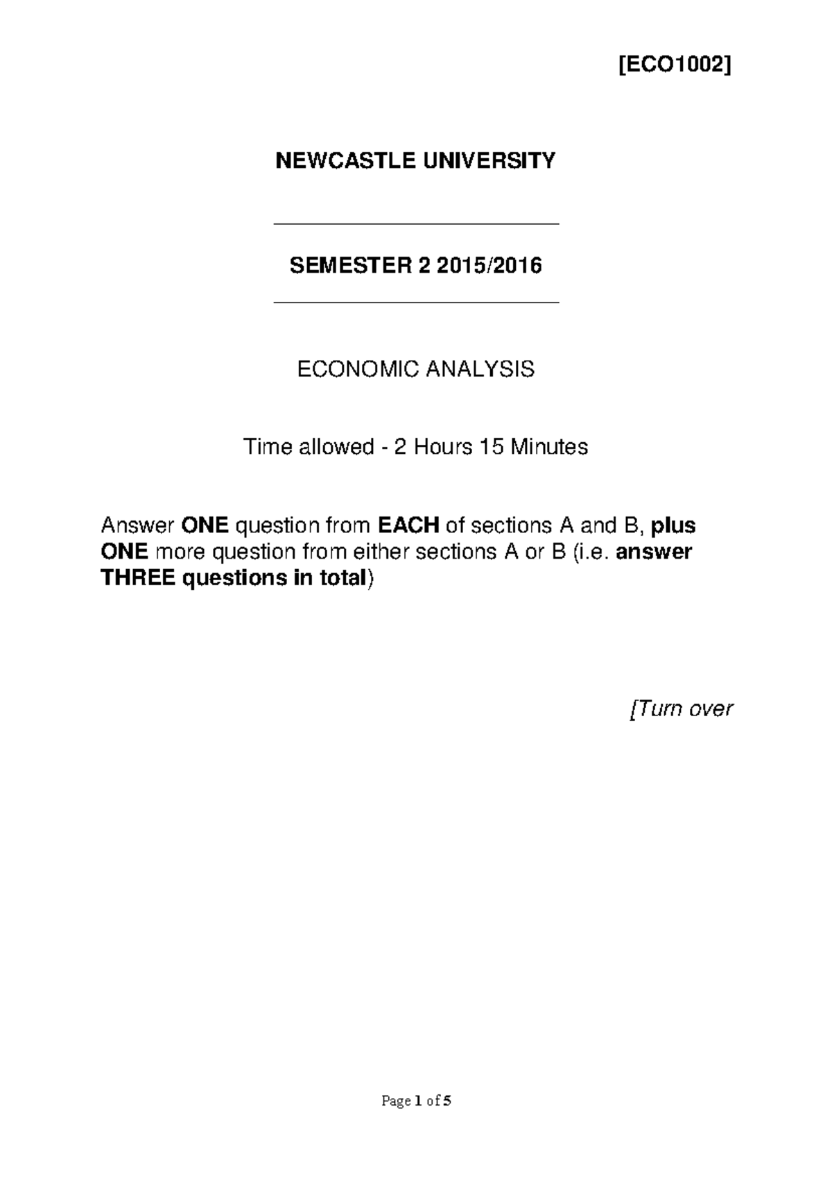 ECON1100 Final Exam 2016: Economic Analysis Questions - Studocu