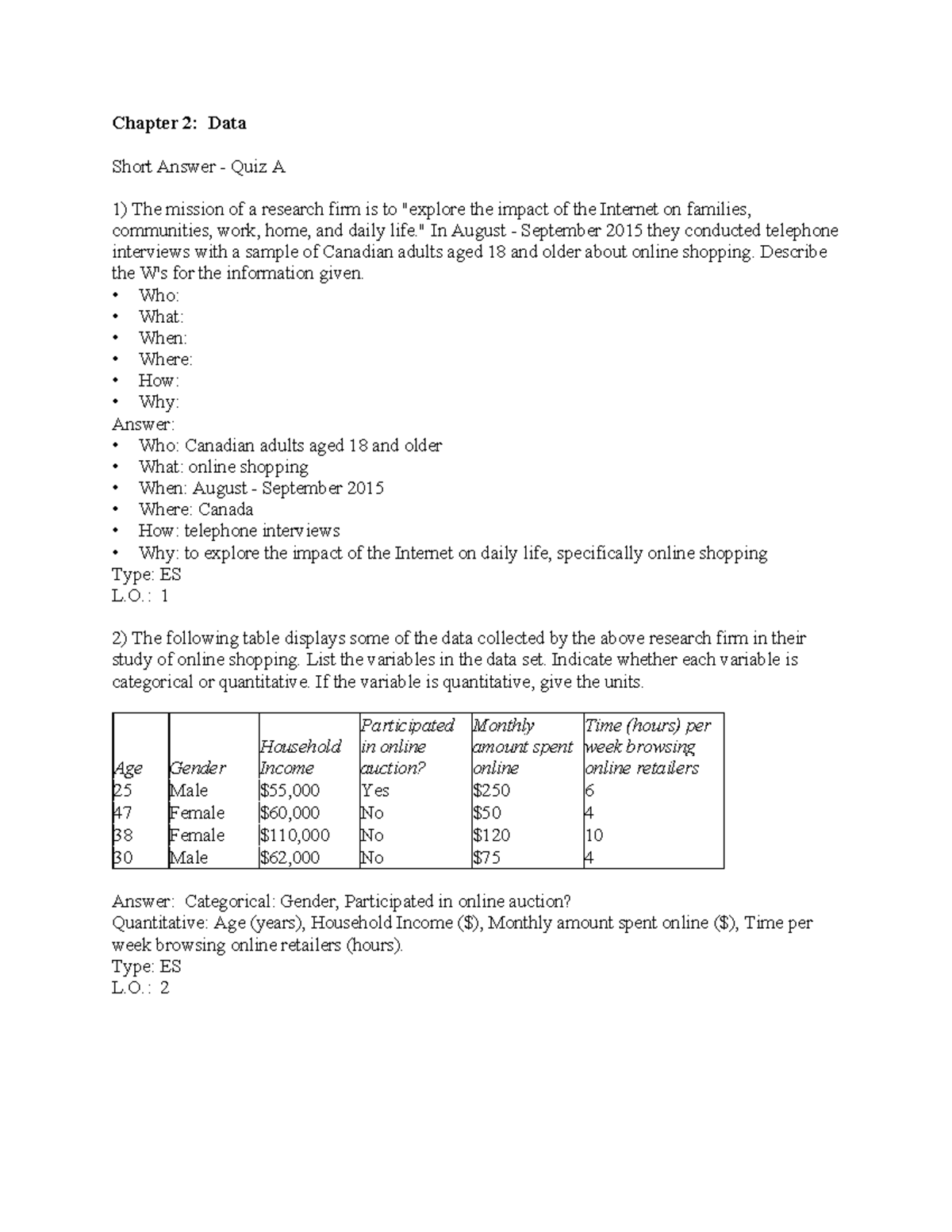 Chapter 2: Data Short Answer Quiz A - Question Bank 2-5 - Studocu