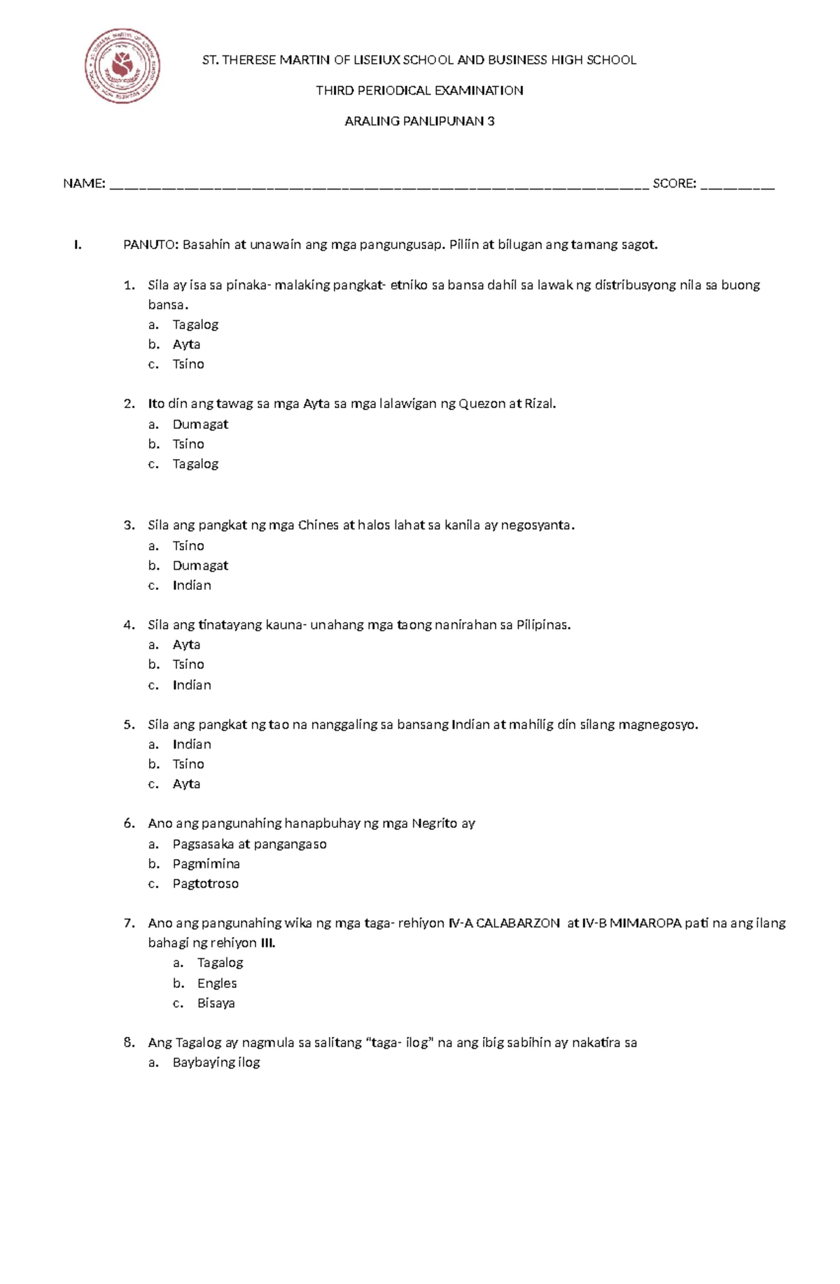 3M MAPEH 1 - Third Monthly Exam Notes and Practice Questions - Studocu