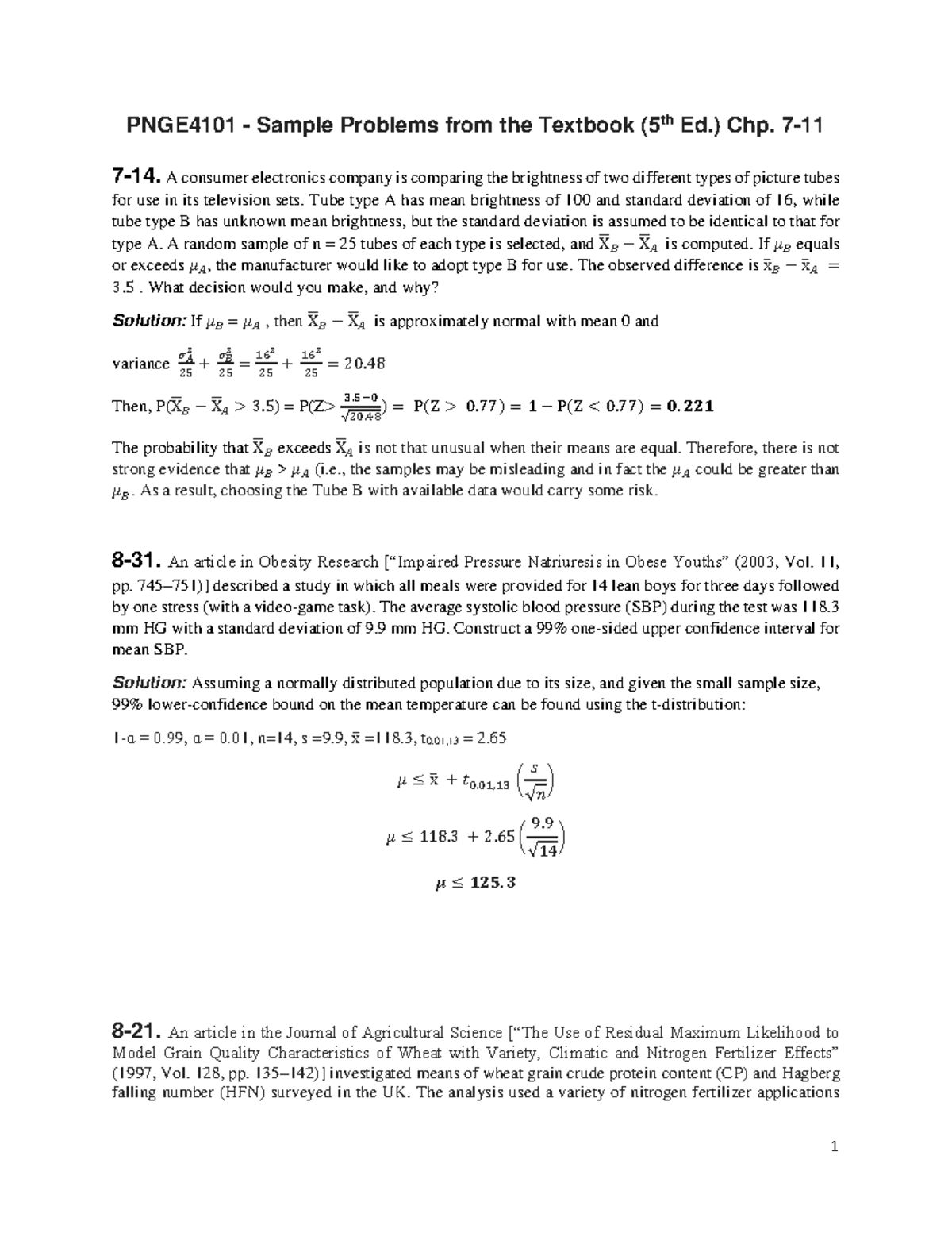 PNGE4101 Sample Problems and Solutions from Chapters 7-11 - Studocu