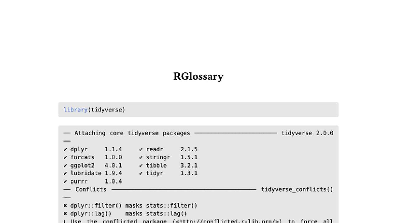 R Glossary: Key Functions and Packages in Tidyverse (STAT20) - Studocu