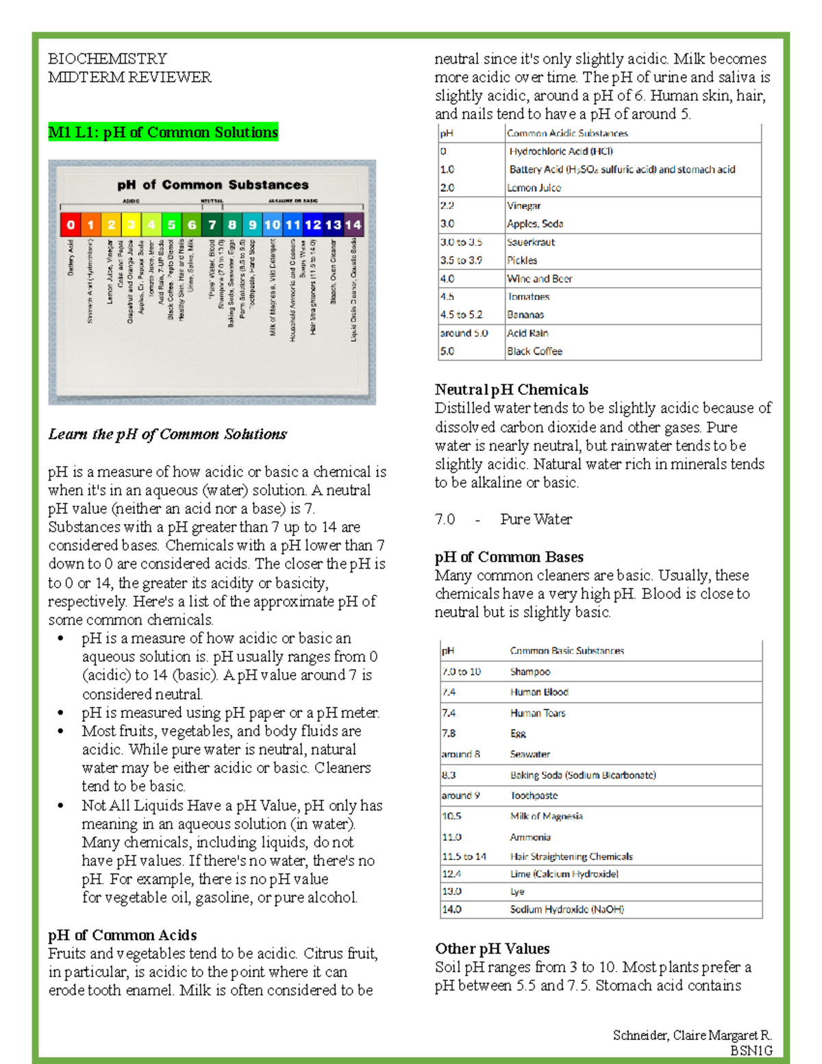 Biochem Lab Midterm Reviewer: pH, Buffers, and Cellular Processes - Studocu