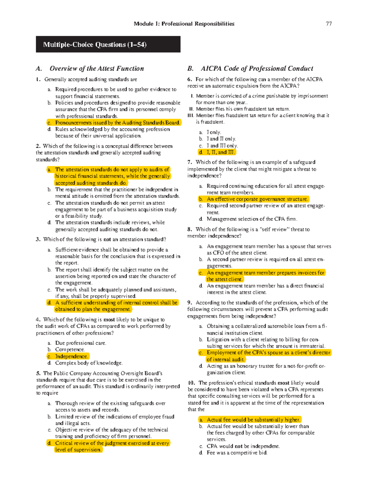 Module 1: Professional Responsibilities - 77 Questions on Auditing ...