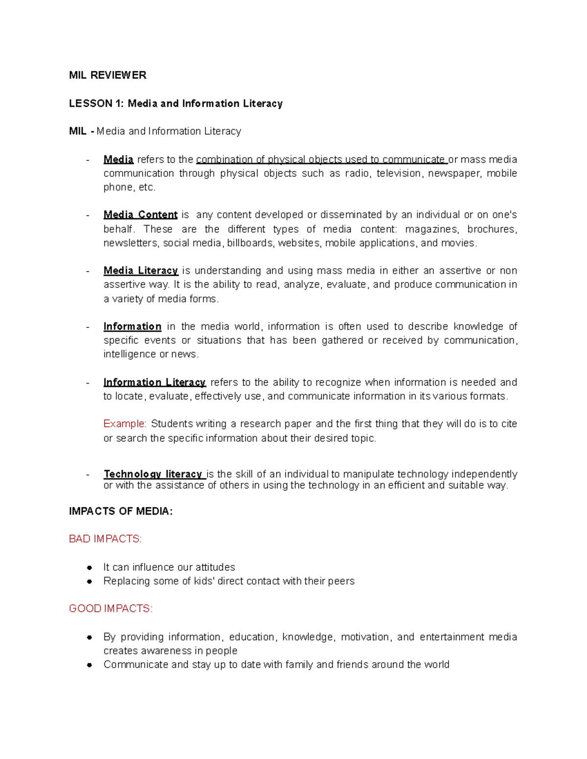 MIL REVIEWER LESSON 1: Evolution of Media and Information Literacy ...