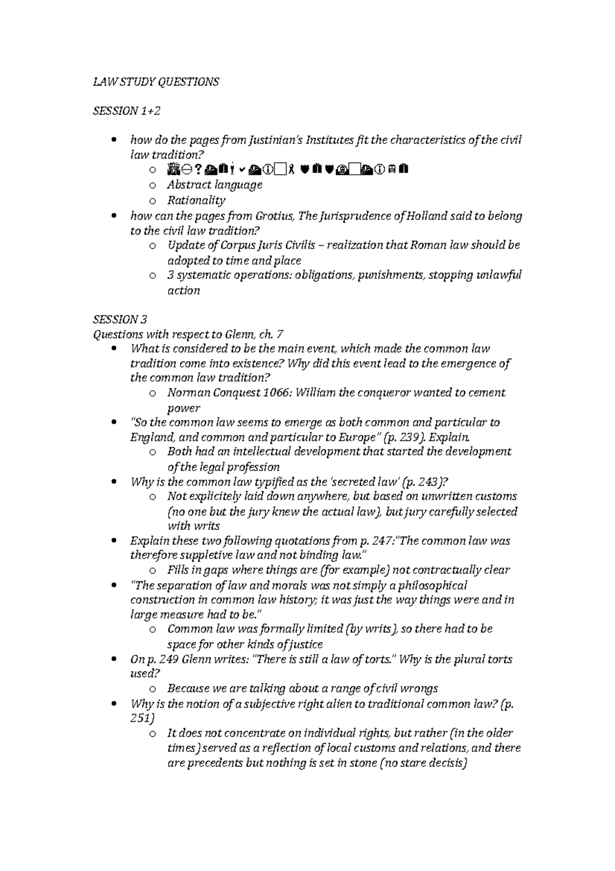 LAW 101: Study Questions for Final Exam (Part 1) - Studeersnel